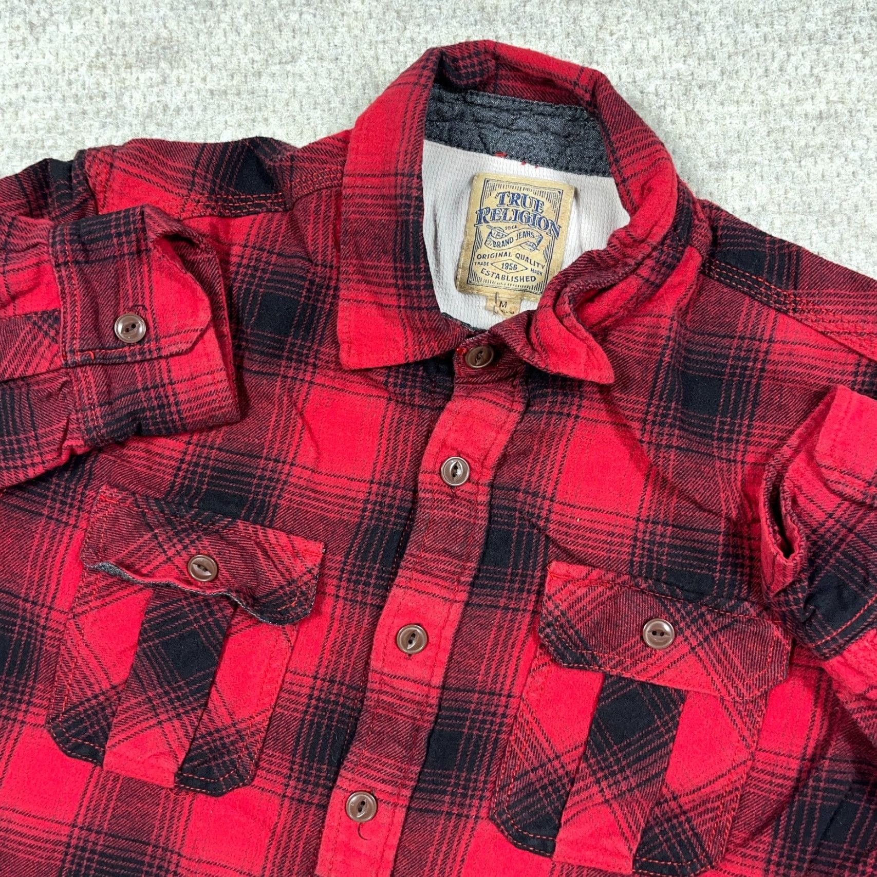 True Religion True Religion Shacket Shirt Jacket Red Plaid Men M Lined Quilted Cotton Pocket Pearl Snap Button Vintage: No Size US M / EU 48-50 / 2 - 3 Thumbnail