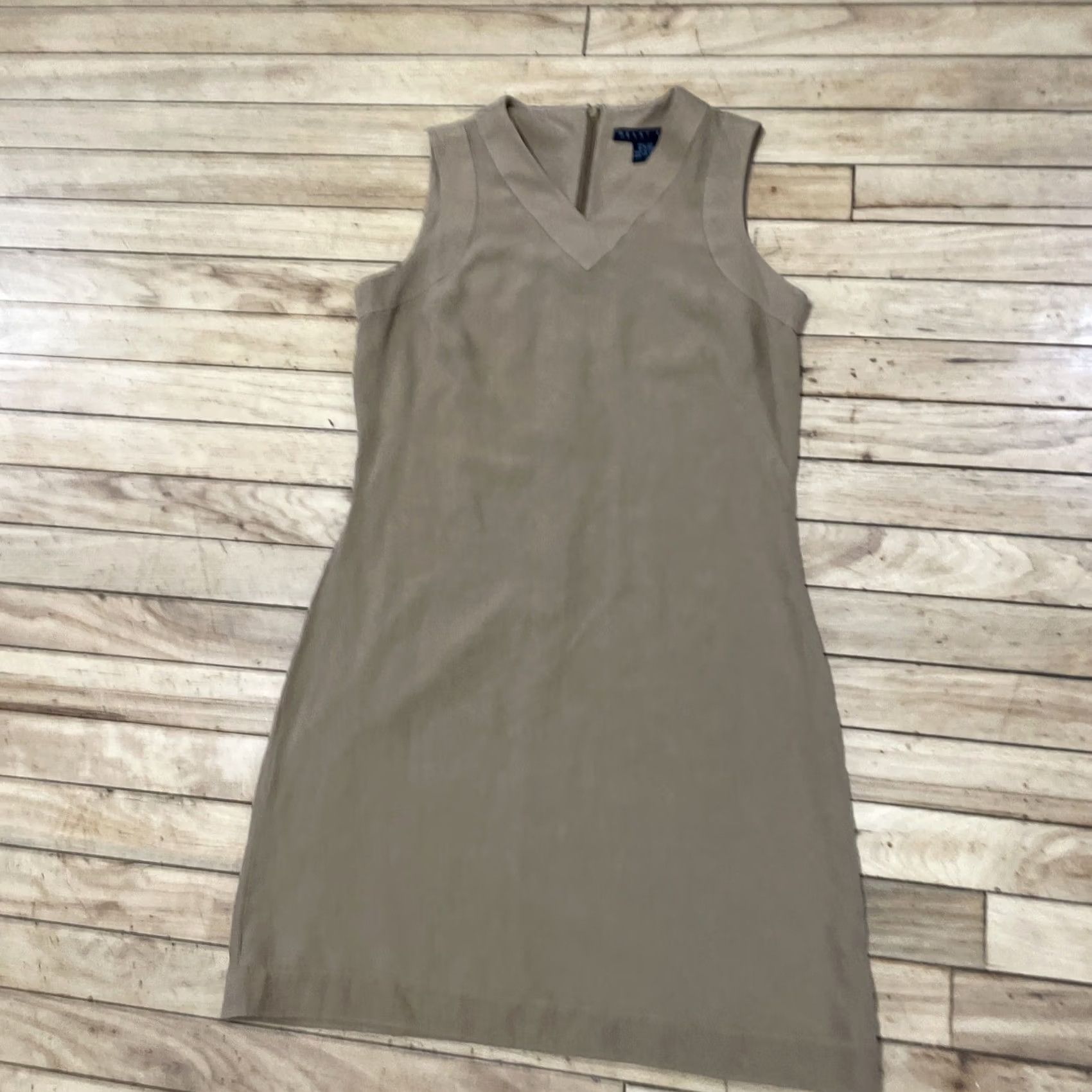 Perry Ellis Perry Ellis Silk Shift Dress Mini Sleeveless V-Neck Brown Tan 8P Office Academia Womens Size M / US 6-8 / IT 42-44 - 7 Thumbnail
