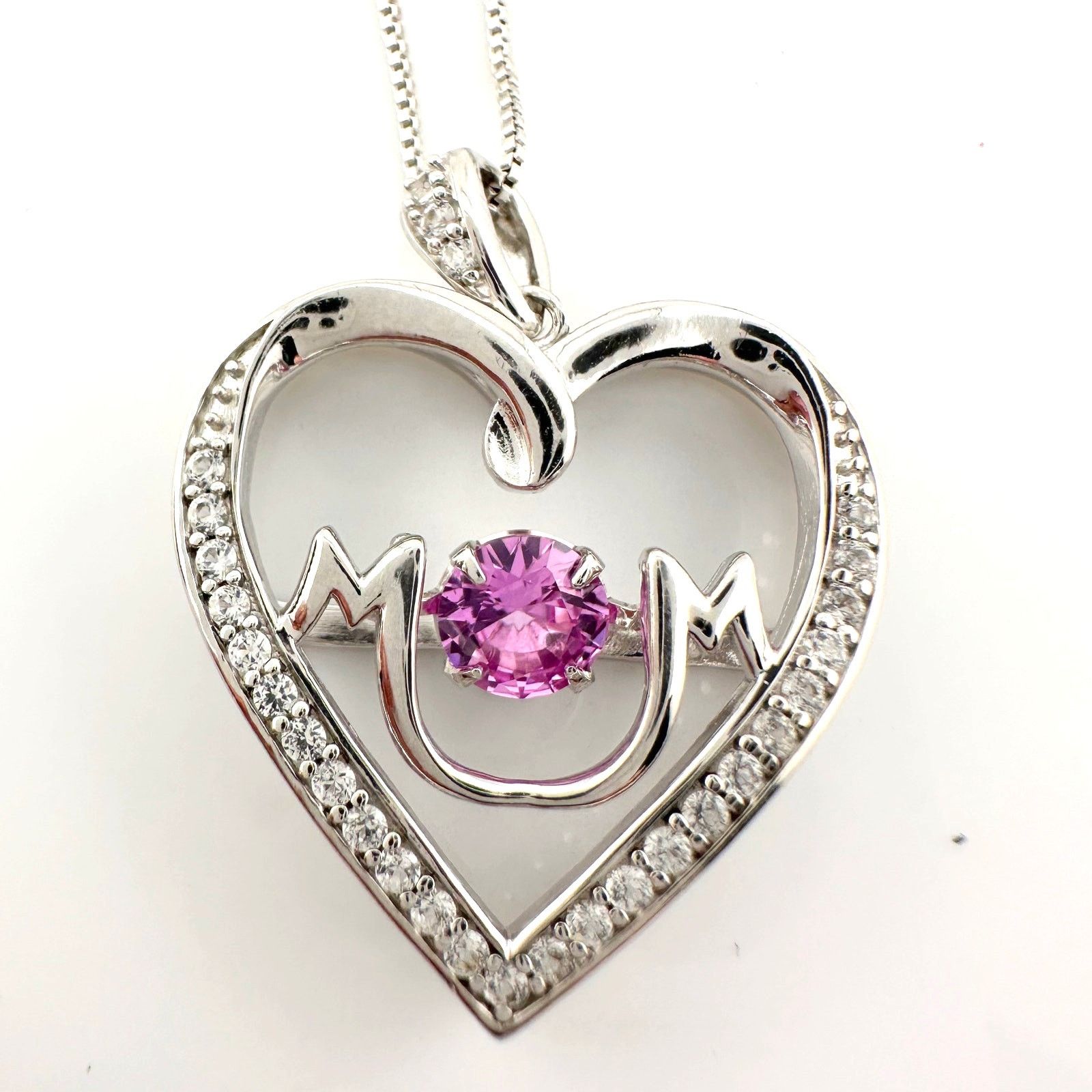 Other "Mom" Dancing Heart Necklace with Pink & White Sapphires Size ONE SIZE - 1 Thumbnail