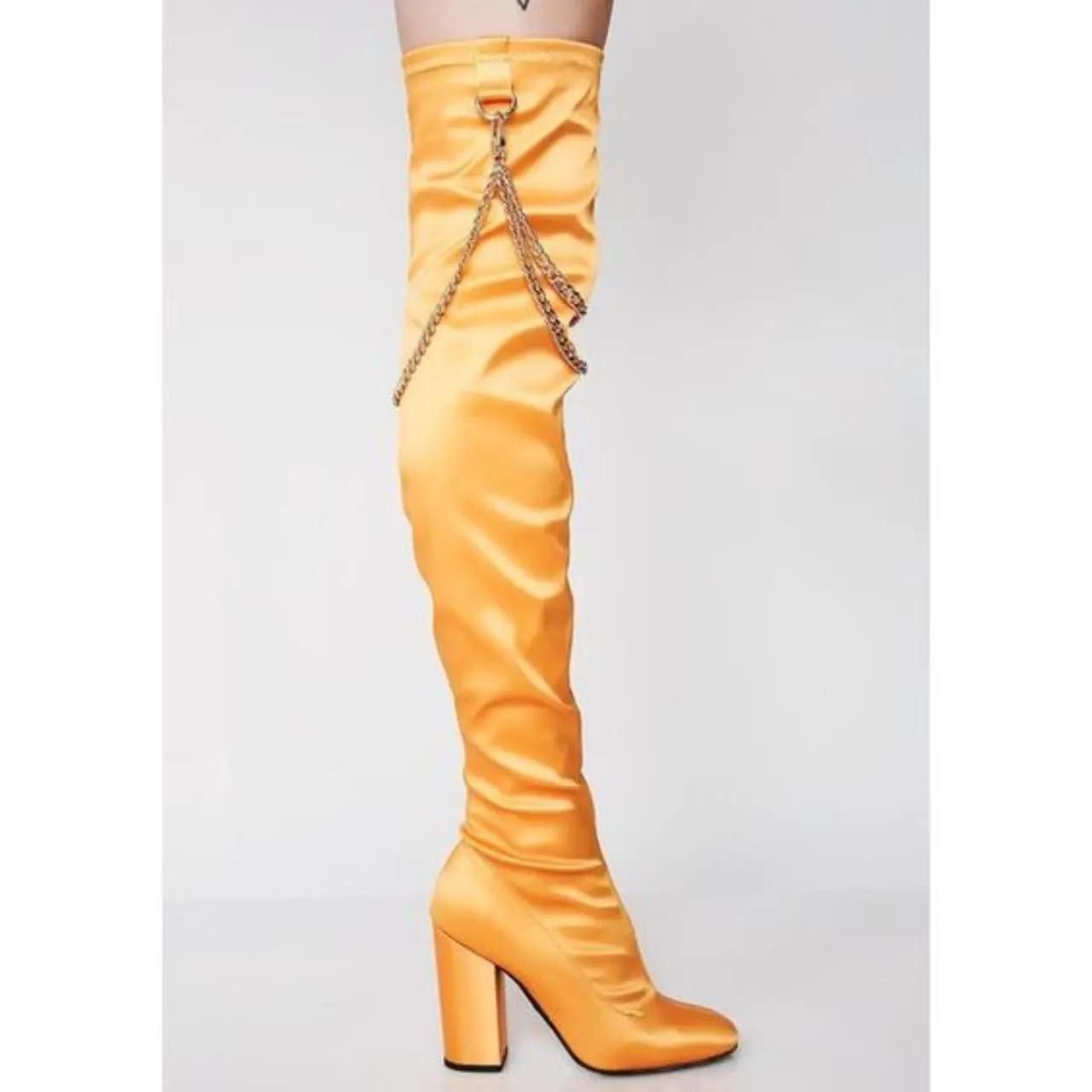 Poster Girl Poster Girl Orange Satin Gold Chain Over the Knee Sock Boots Size US 7 / IT 37 - 4 Thumbnail