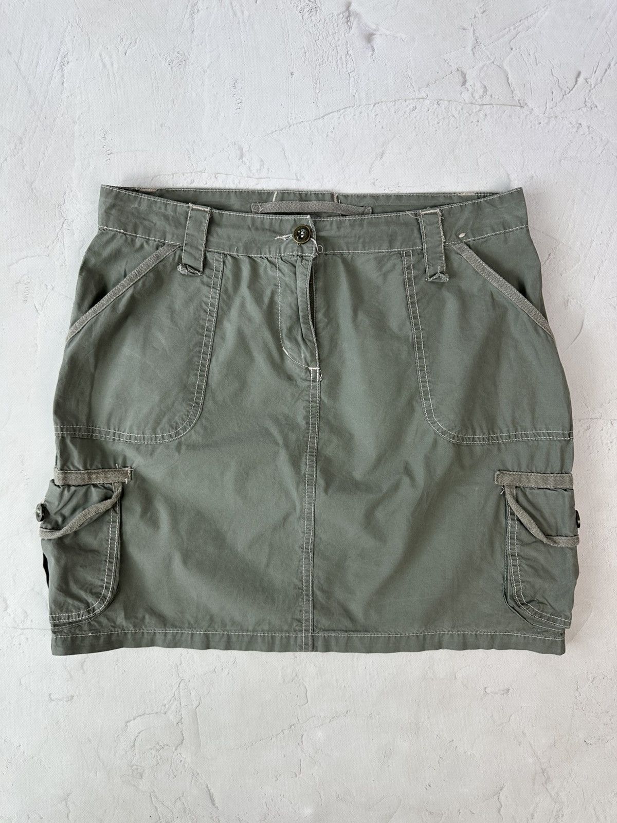 If Six Was Nine Vintage Khaki Cargo Mini Skirt Size 34" / US 12 / IT 48 - 1 Thumbnail