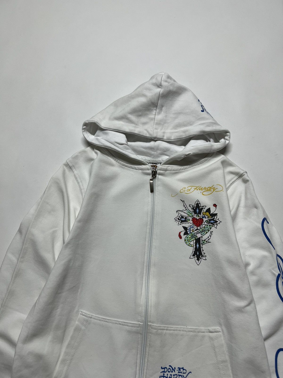 Christian Audigier × Ed Hardy × Vintage Vintage Y2k Ed Hardy 🤍 Cross Tattoo ❤️ Zip Hoodie 00’s Size S / US 4 / IT 40 - 8 Thumbnail
