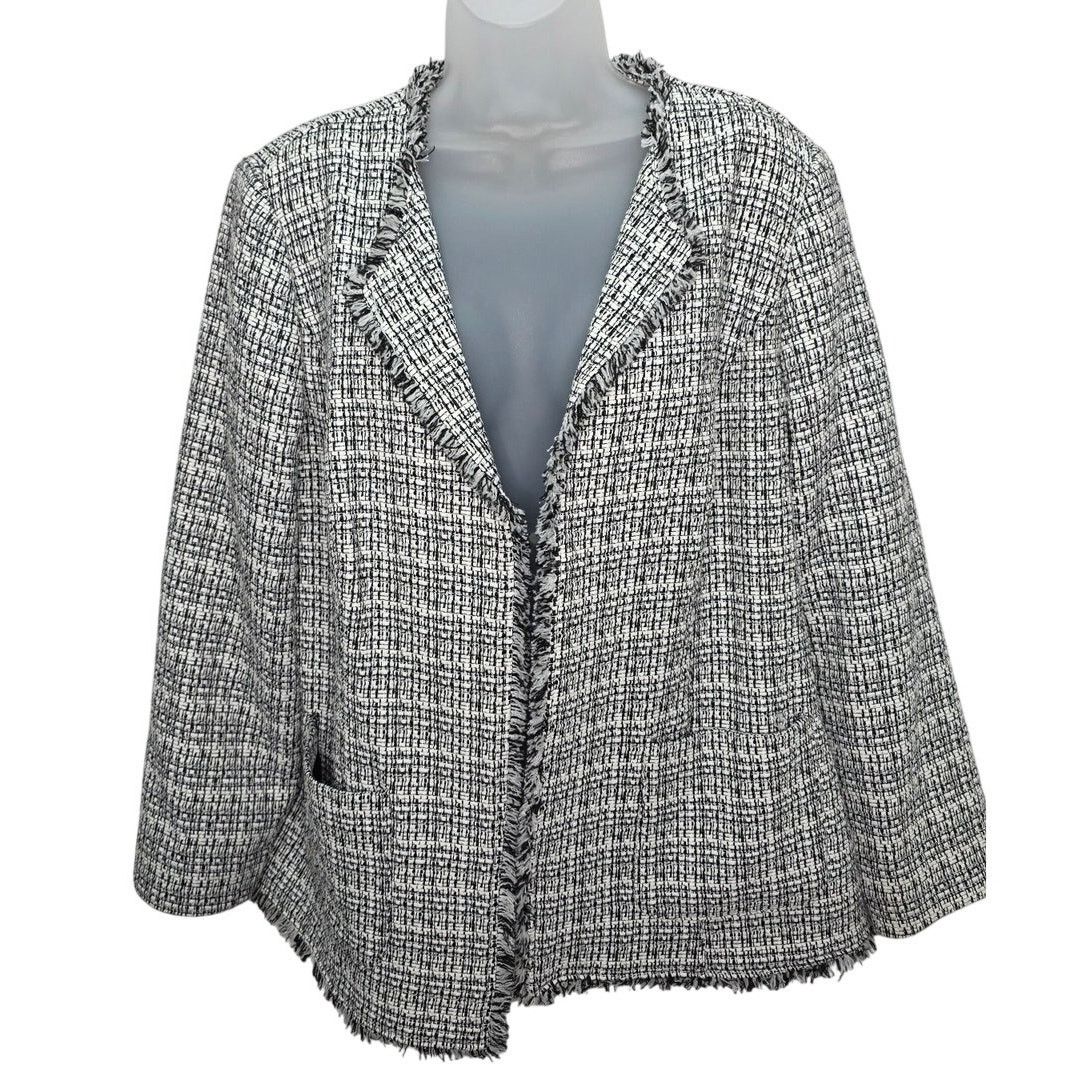 Other Chico's Black & White Tweed Jacket with Fringe Edging Large Size L / US 10 / IT 46 - 1 Thumbnail