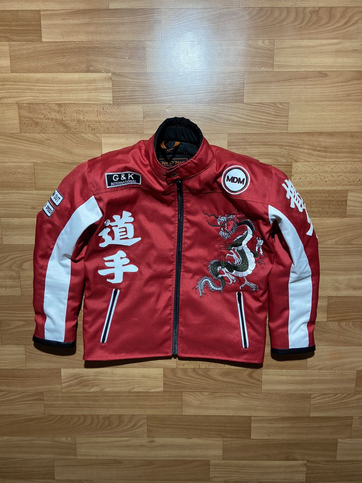 image of Vintage Mdm Moto Jacket Racing Japanese Style Red Dragon, Women's (Size Small)