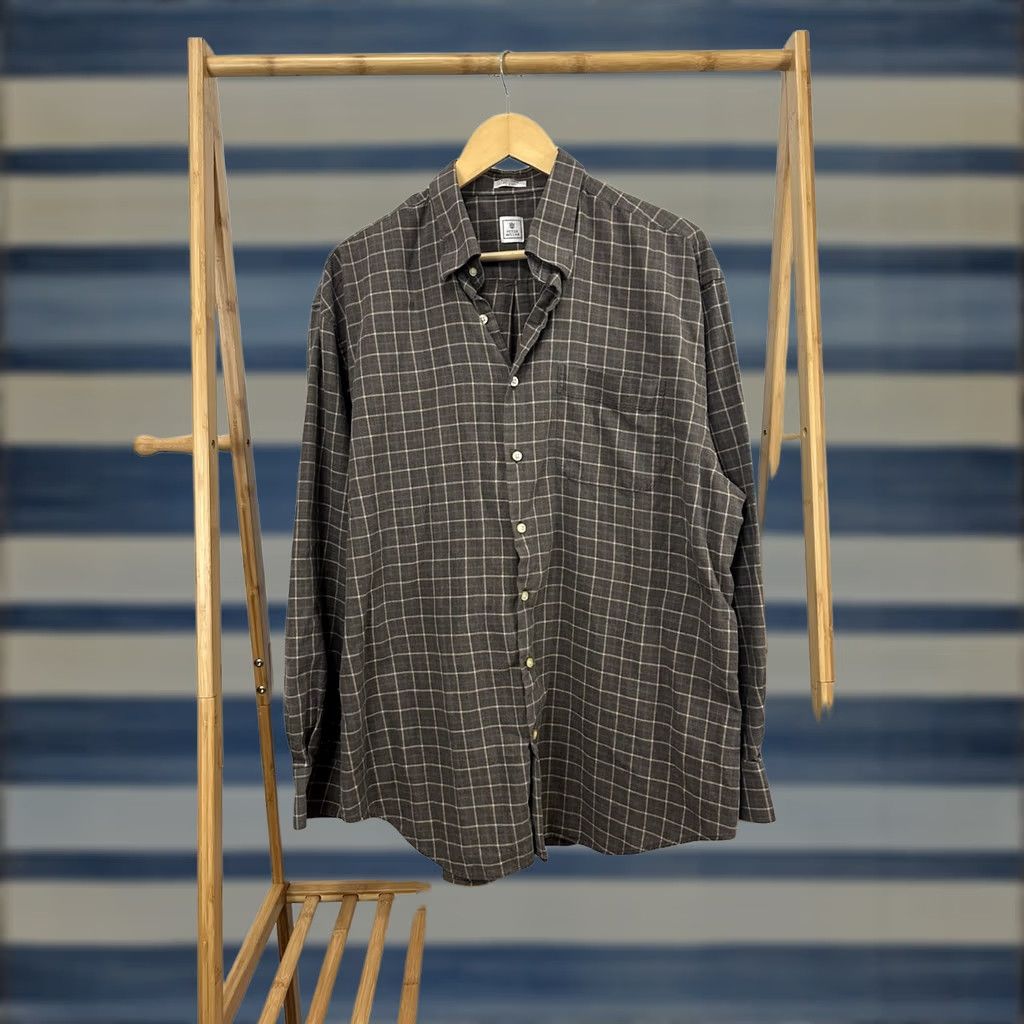 Peter Millar Peter Millar Men's Lightweight Flannel Checkered Button Long Sleeve Shirt XL Brown Size US XL / EU 56 / 4 - 1 Thumbnail