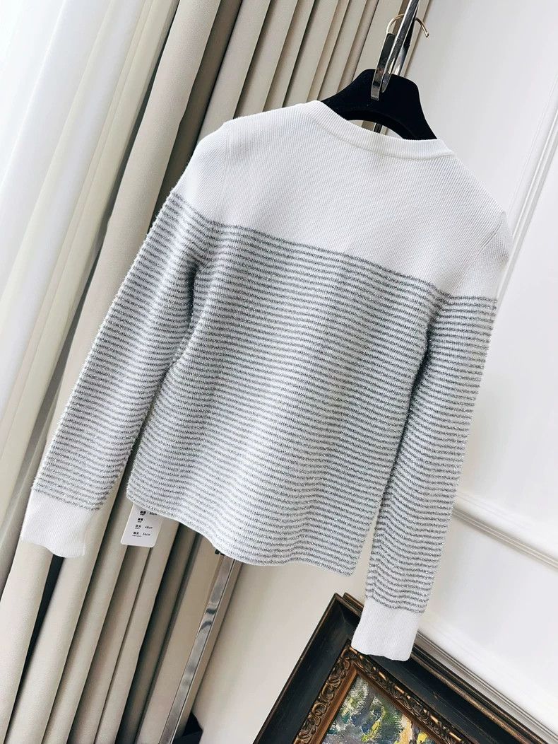 Chanel Chanel Beach Series White and Gray Silk Striped Knitted Ca Size XXS / US 00 / IT 34 - 2 Thumbnail