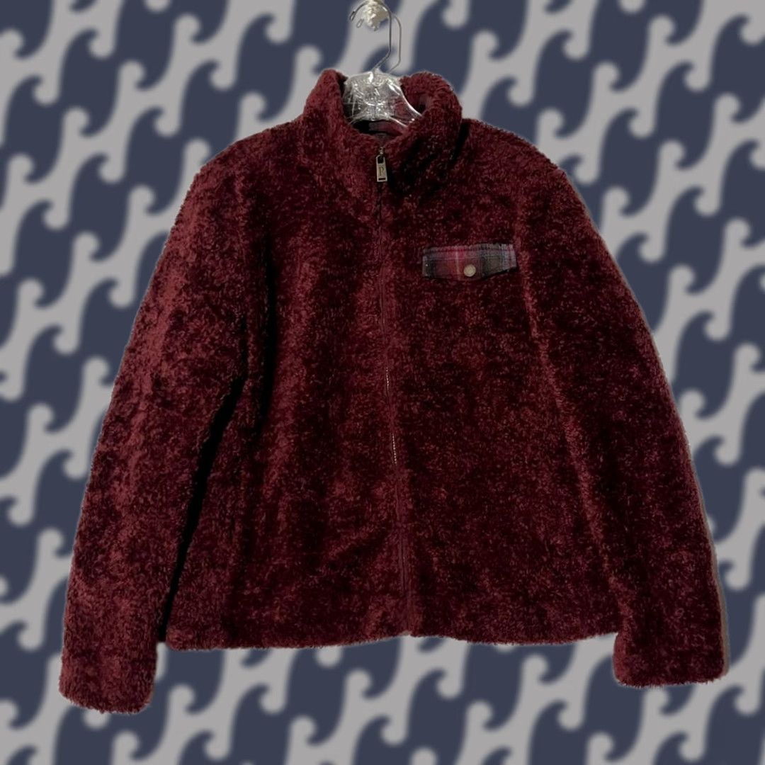Pendleton VINTAGE Pendleton Cardigan Shirt Women Medium Maroon Full Zip Sherpa Fleece Teddy Sweater Size M / US 6-8 / IT 42-44 - 1 Thumbnail