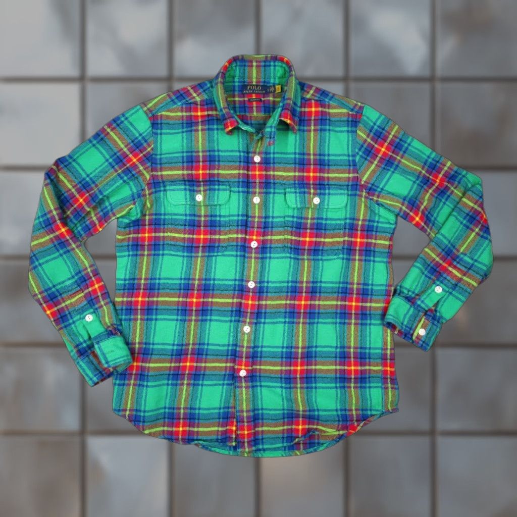 Polo Ralph Lauren VINTAGE Polo Ralph Lauren Shirt Mens Large Green Plaid Button Up Flannel Long Sleeve Collared Casual Classic Size US L / EU 52-54 / 3 - 1 Thumbnail