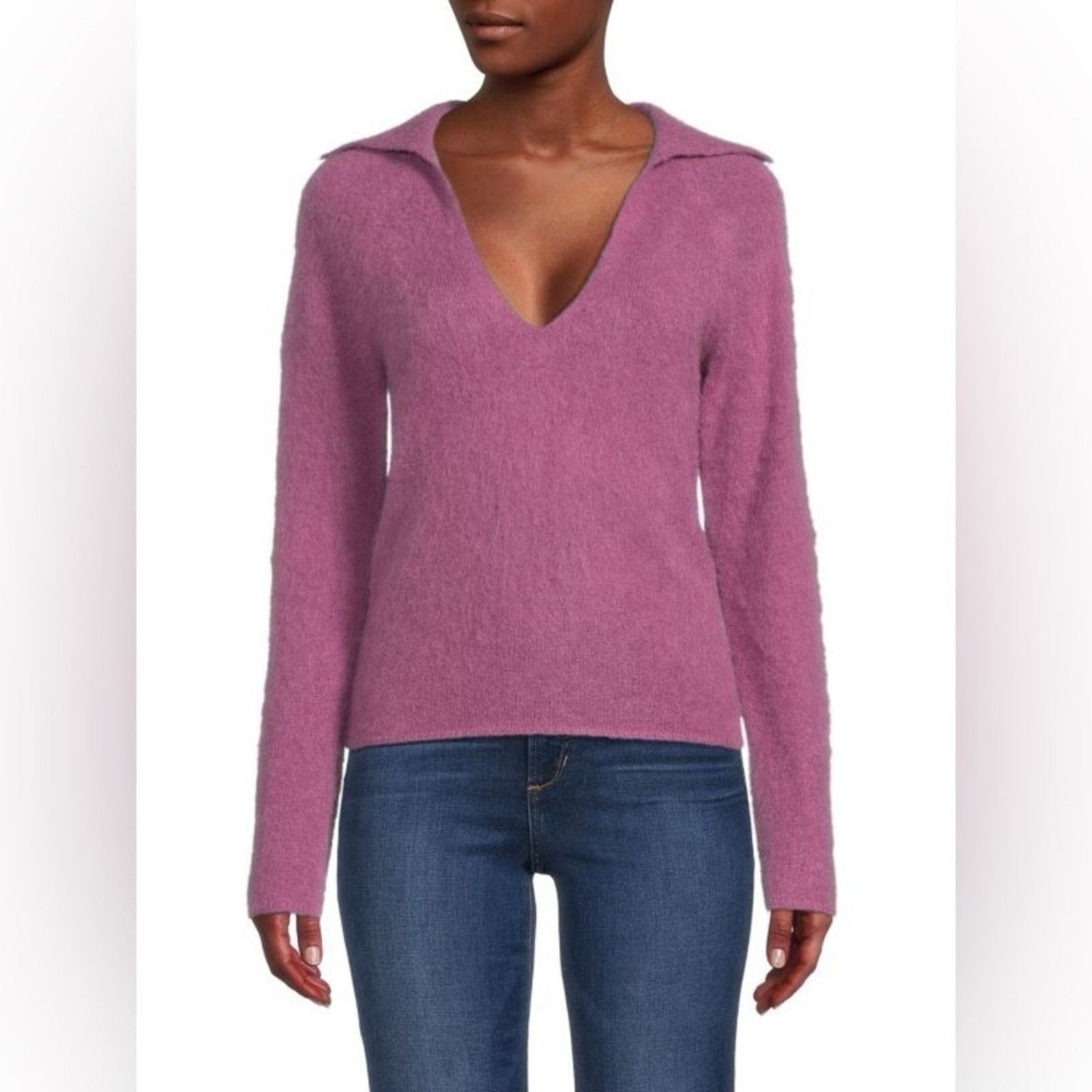 Vince VINCE Brushed V Neck Polo Alpaca & Wool-Blend Sweater Pink S Size S / US 4 / IT 40 - 6 Thumbnail