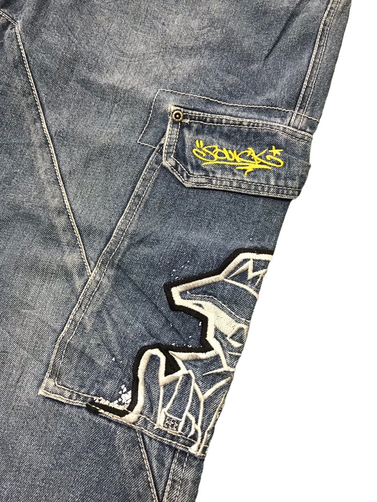 Japanese Brand JNCO Souick Embroidered Baggy Skateboard Denim Jeans Size US 33 - 6 Thumbnail