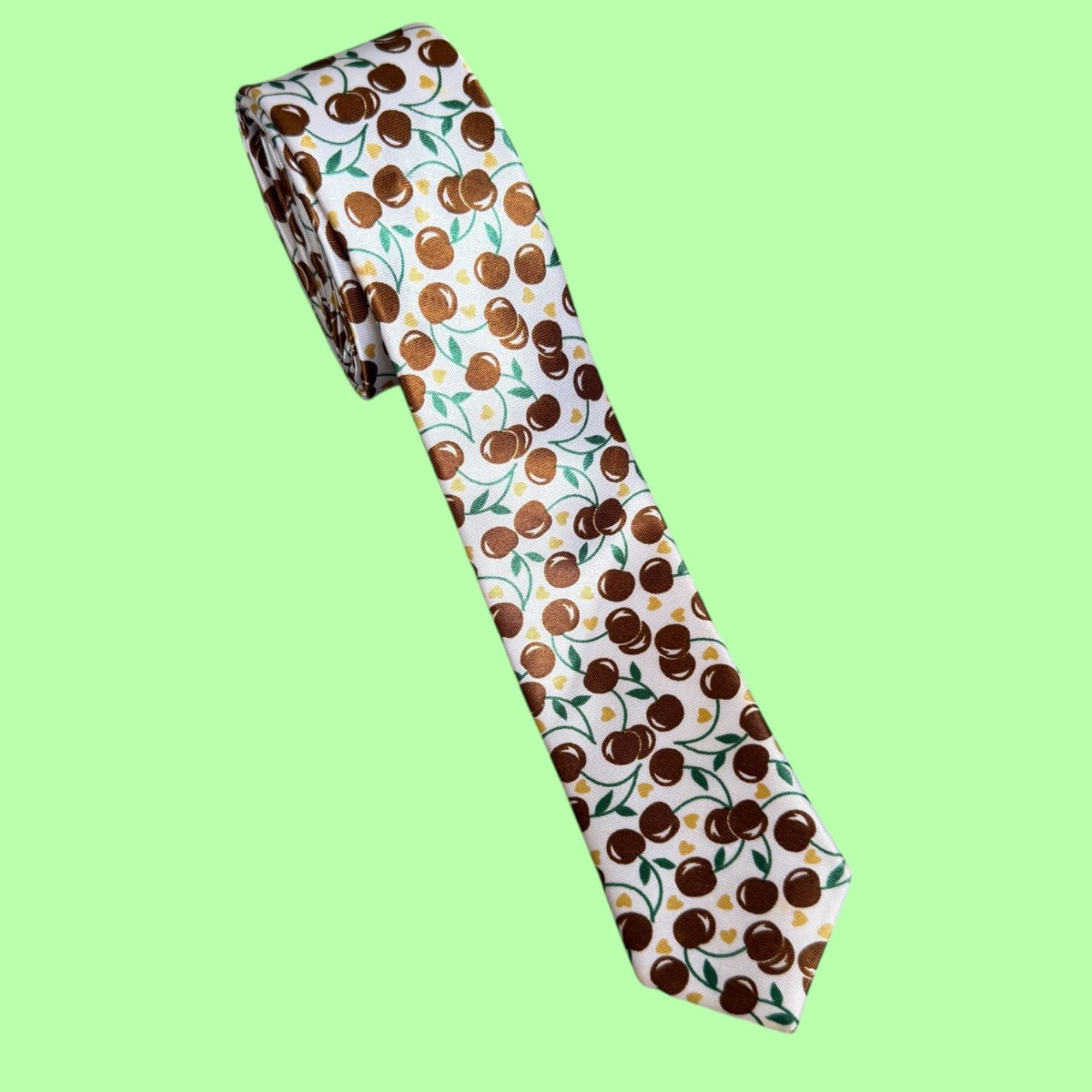 Other Novelty Cherry and Heart All Over Print Neck Skinny Slim Tie Size ONE SIZE - 3 Thumbnail