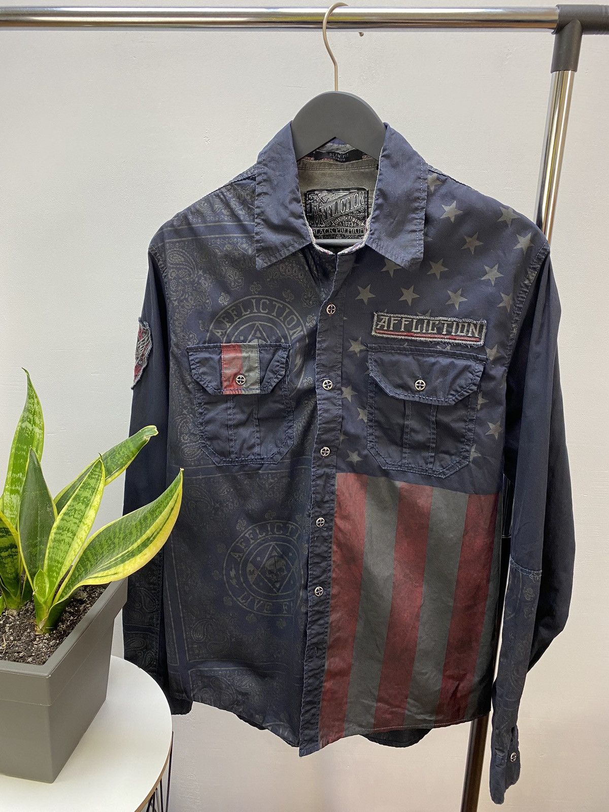 Other Crazy Y2K Affliction Cyber Grunge Button Up Shirt Size US L / EU 52-54 / 3 - 4 Thumbnail