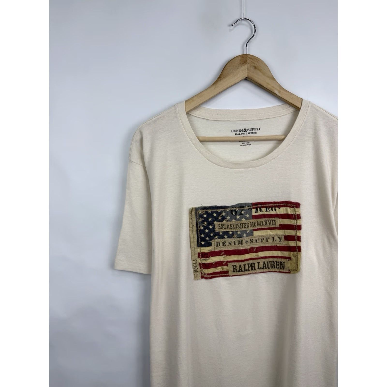 Ralph Lauren VINTAGE Ralph Lauren USA Flag Denim Supply T-Shirt XL Mens Beige Size US XL / EU 56 / 4 - 3 Thumbnail