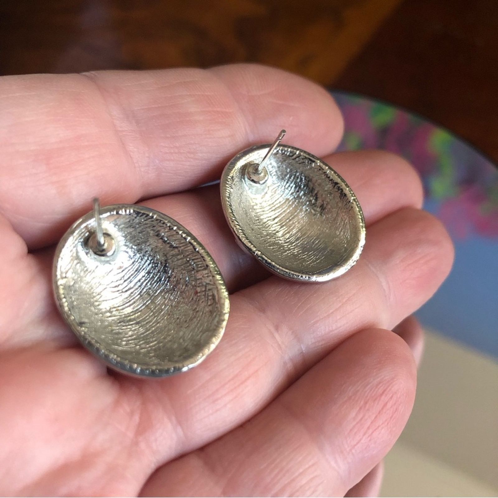 Vintage Vintage oval red enamel silver setting pierced earrings Size ONE SIZE - 8 Thumbnail