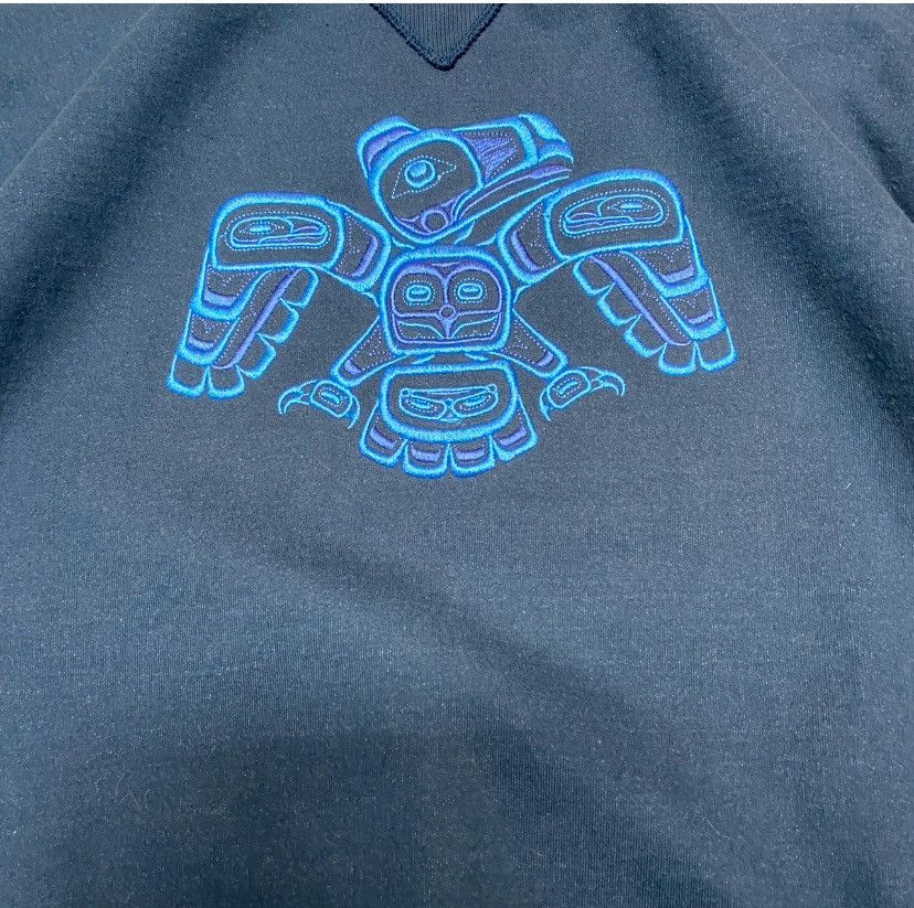 Vintage Vintage fuzzy stone wash native eagle art navy sweatshirt Size US M / EU 48-50 / 2 - 2 Thumbnail