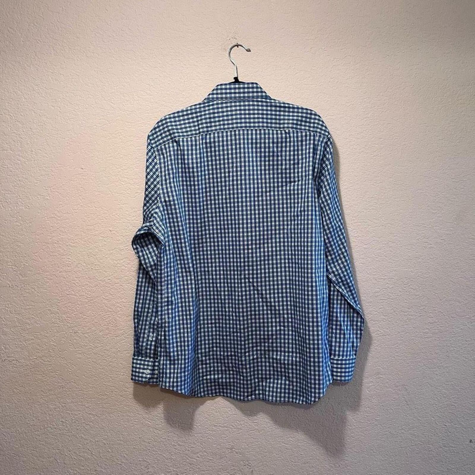 Banana Republic Banana Republic Slim Fit Blue Checkered Dress Shirt Size 38R - 3 Thumbnail