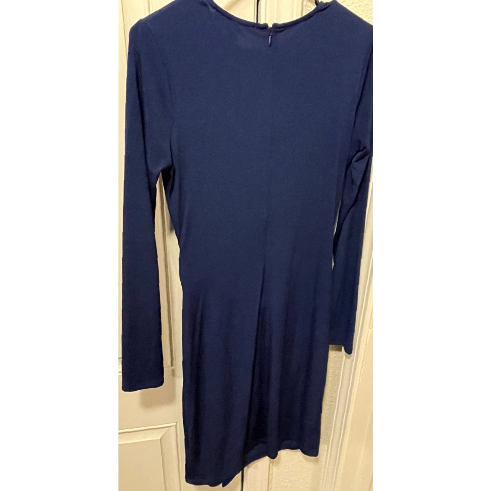 Michael Kors Michael Kors Navy Blue Dress Shirt Dress Small Women Knee Length Casual Zipper Regular Polyester Boat Neck Half Sleeve Size S / US 4 / IT 40 - 2 Thumbnail