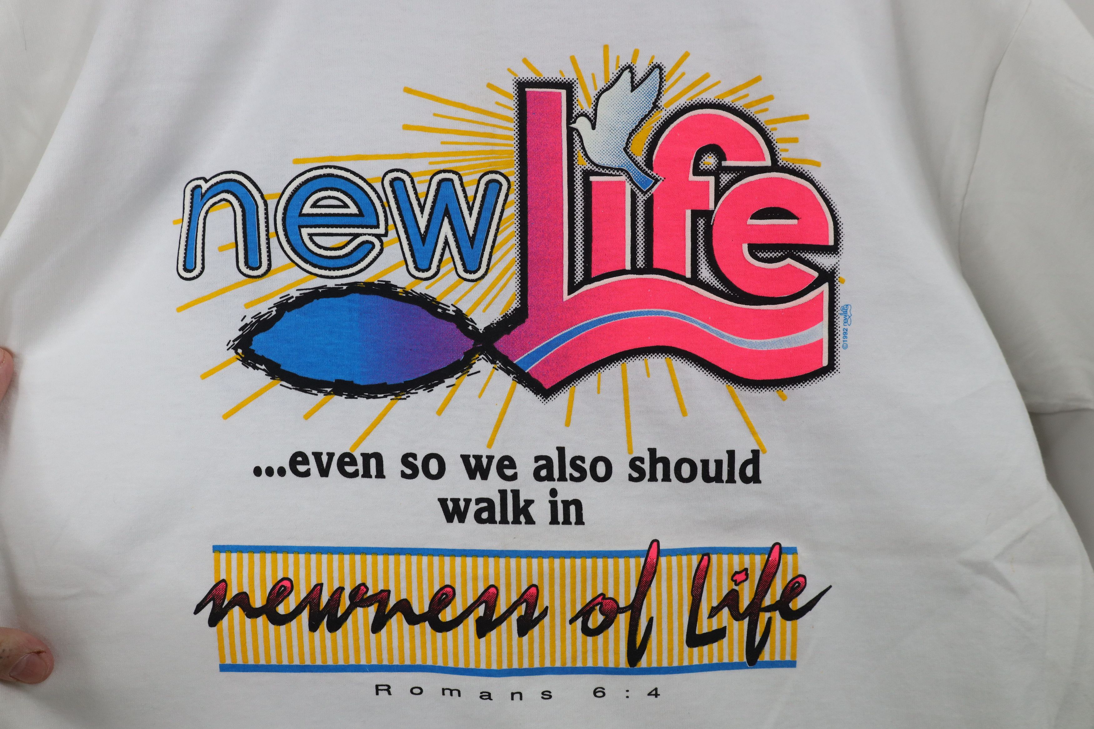 Vintage Vintage 90s Spell New Life Jesus Christian T-Shirt White USA Size XL / US 12-14 / IT 48-50 - 4 Thumbnail