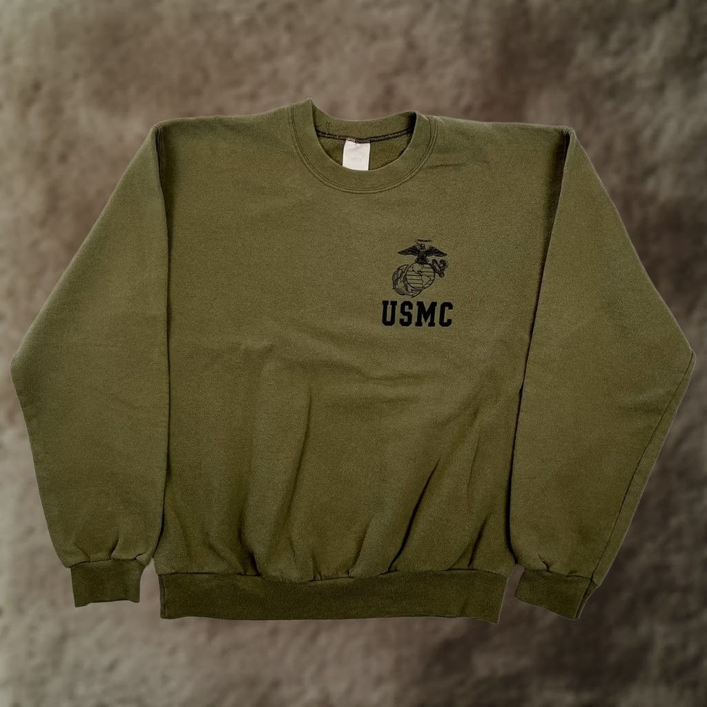 Vintage VINTAGE USMC Sweatshirt Mens Medium Green Fleece Crewneck USA Graphic Print Navy Military Patriotic Pattern Crew Neck Long Sleeve Pullover Size US M / EU 48-50 / 2 - 1 Thumbnail