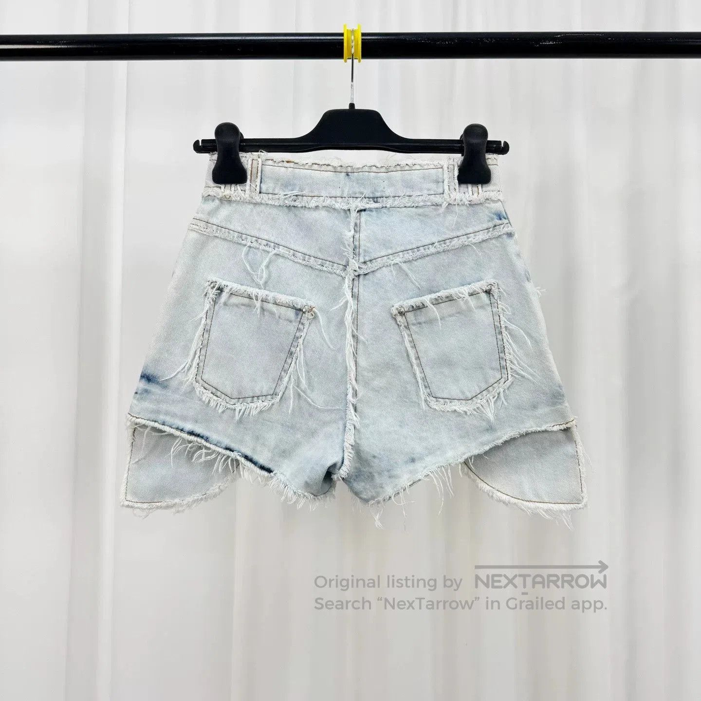 Balmain Balmain Washed Distressed Silver Buckle Denim Shorts. Size 35" - 2 Thumbnail