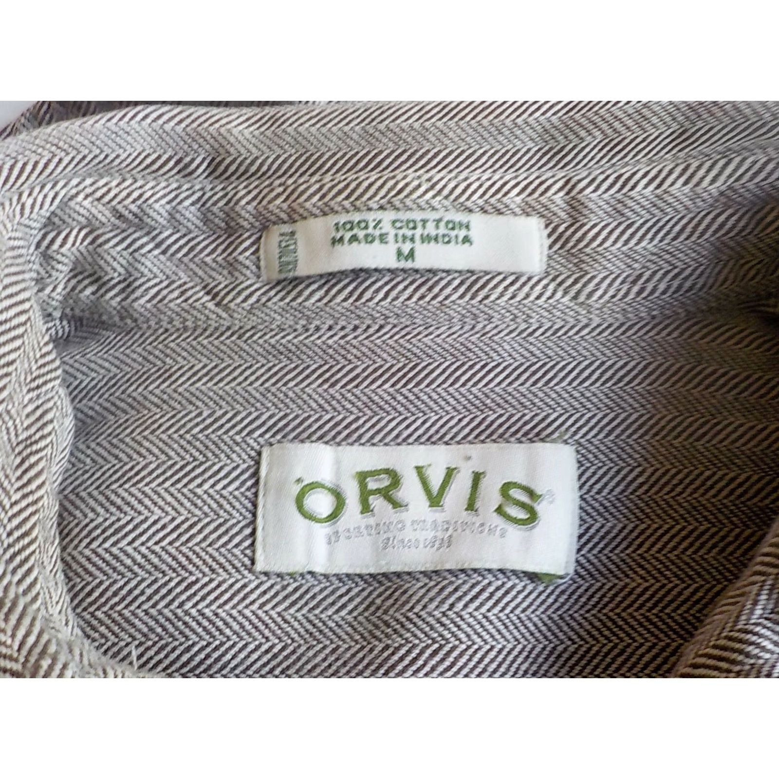 Orvis ORVIS Button Front Shirt Brown Ivory Herringbone Suede Trim Long Sleeve SZ M Mens Size US M / EU 48-50 / 2 - 5 Thumbnail