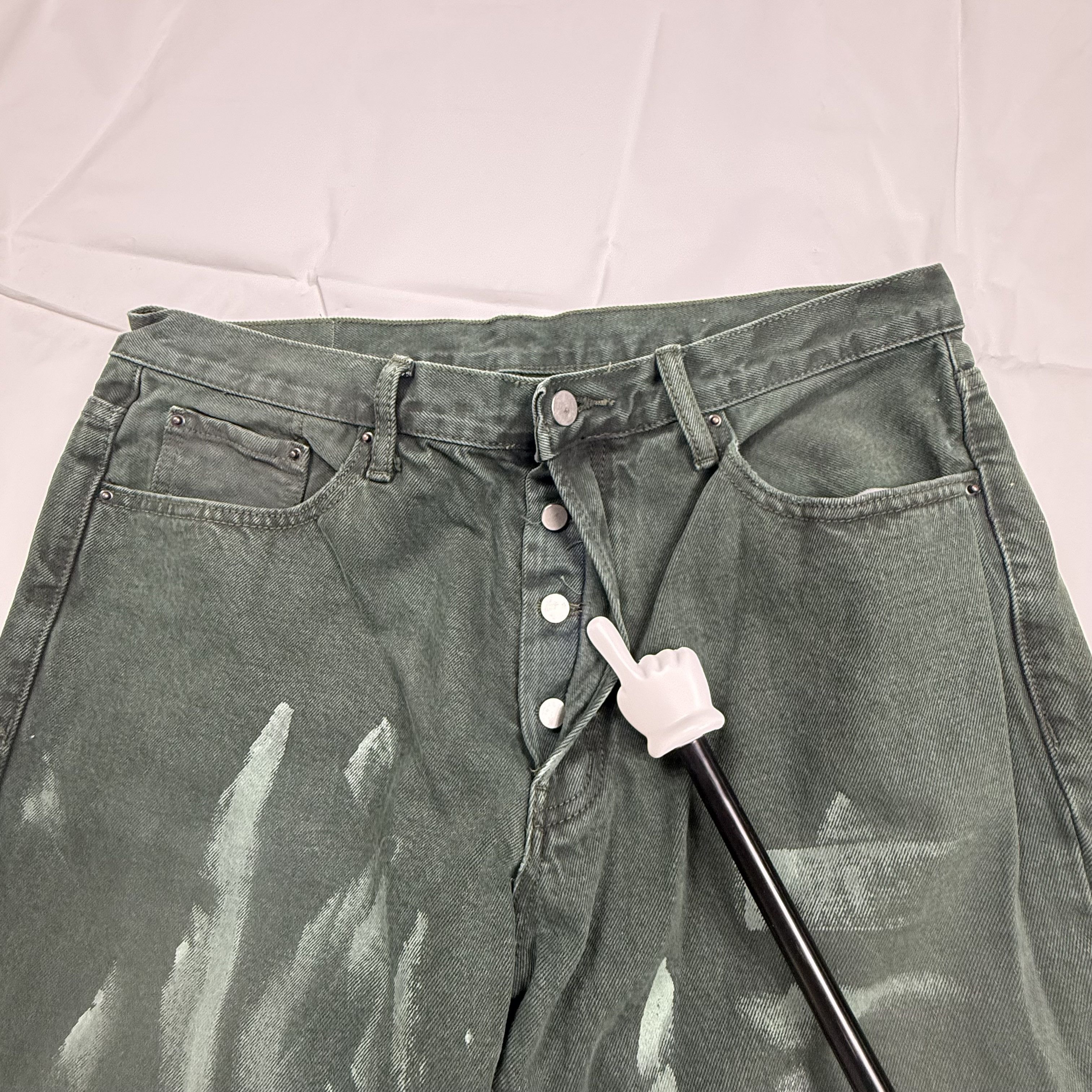 MNML Mnml Mens Green Painted Distressed Raw Hem Jeans Size 34 Size US 34 / EU 50 - 8 Thumbnail