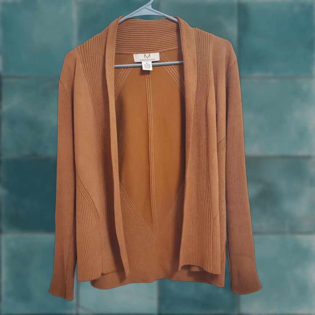Vintage Magaschoni Cardigan Sweater Size XS Brown Open Front Ribbed Detail Long Sleeve Size XS / US 0-2 / IT 36-38 - 1 Thumbnail