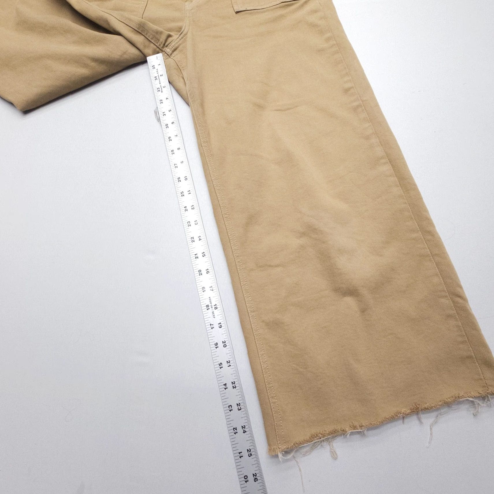 Vintage Hidden Wide Leg Crop Pants, Women's 31, Beige, Button Fly, Stretch Cotton, Casual, Relaxed Fit, USA Size 24" / US 00 / IT 34 - 6 Thumbnail