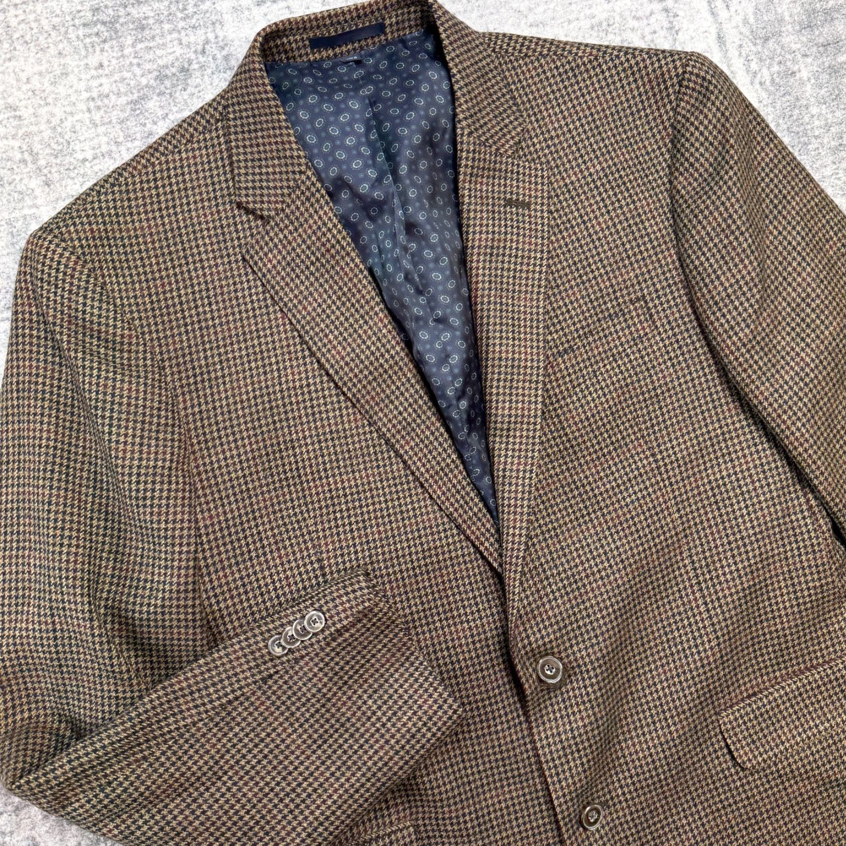 Jos. A. Bank Jos. A. Bank Blazer Jacket Mens 42L Brown Houndstooth Wool Blazer Single-Breasted Notch 3-Button Vintage N/A Size 42R - 2 Thumbnail