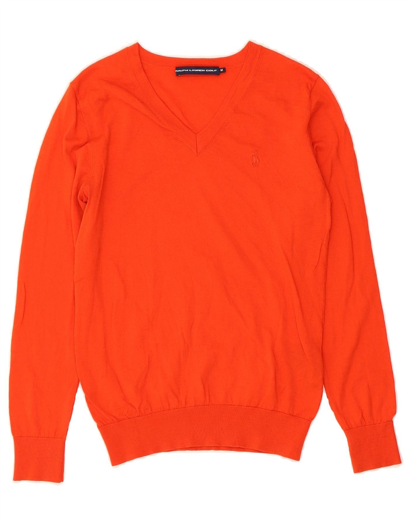 Ralph Lauren Womens V-Neck Jumper Sweater UK 12 Medium Red Merino Wool Size M / US 6-8 / IT 42-44 - 1 Thumbnail