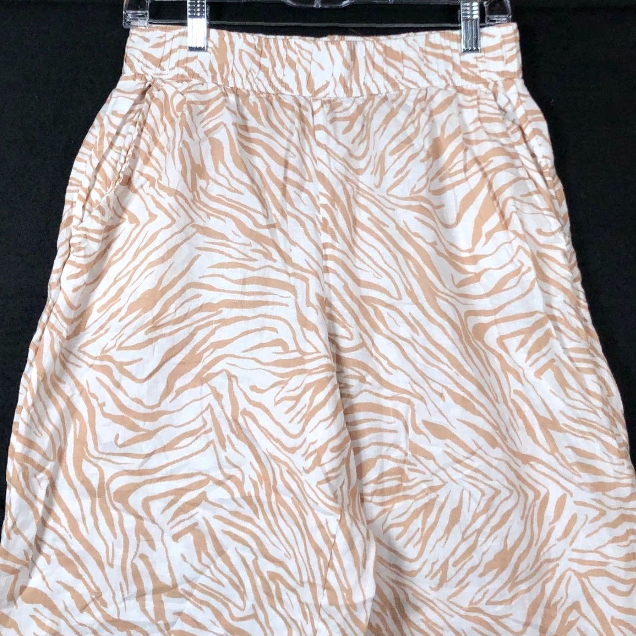 Nicole Miller Nicole Miller Womens Pants White Tan Zebra Print Pull On Capris 100% Linen M Size 29" - 2 Thumbnail