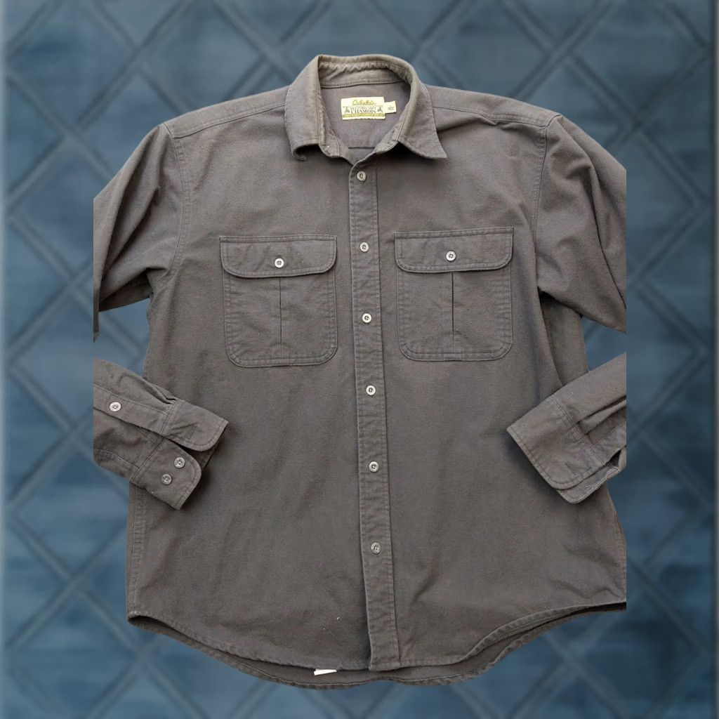 Vintage Cabela's Shirt Mens Large Gray Deerskin Chamois Flannel Heavyweight Button Up Size US L / EU 52-54 / 3 - 1 Thumbnail