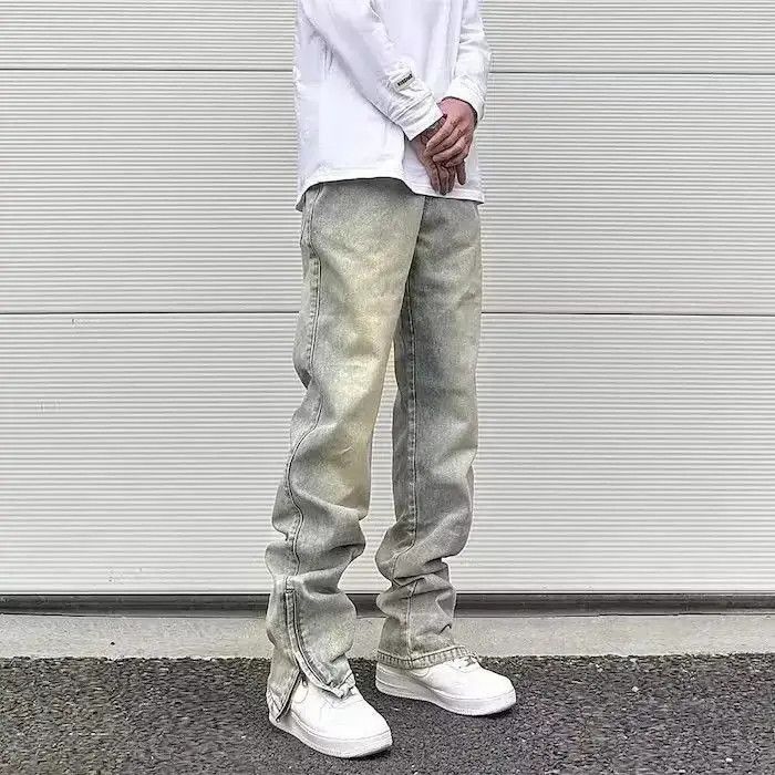 Japanese Brand Yellow Mud Dyed Zipper Split Straight Jeans Size US 32 / EU 48 - 3 Thumbnail