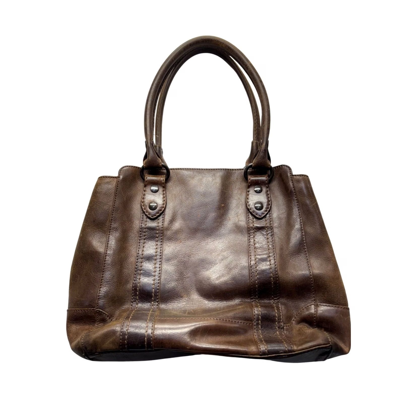 Frye Frye Brown Leather Tote Bag Double Handles Interior Pockets #9713 Tote Womens Large Brown Leather exterior Size ONE SIZE - 2 Thumbnail