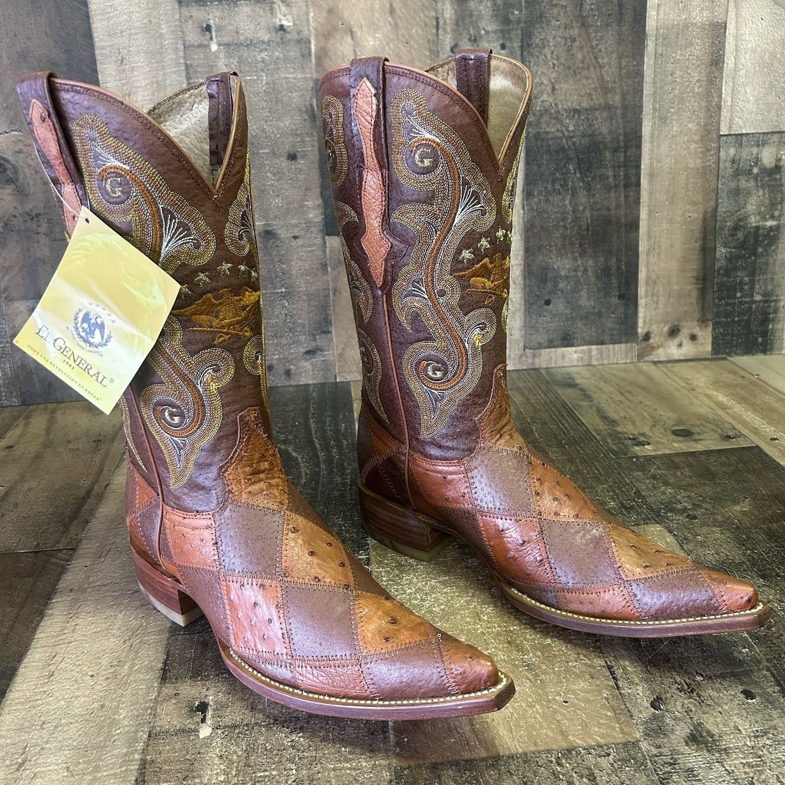 Vintage El General Pointed Toe Patchwork Ostrich Cowboy Boots Mens 8 Size US 8 / EU 41 - 1 Thumbnail