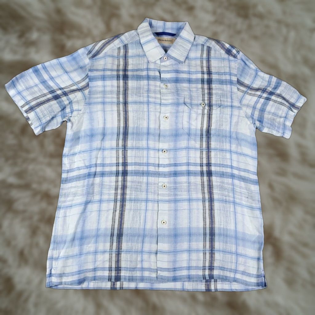 Tommy Bahama Tommy Bahama Shirt Mens M Blue Plaid Linen Button-Up Short Sleeve Hawaiian Aloha Beach Casual Shirt Mens Size US M / EU 48-50 / 2 - 1 Thumbnail