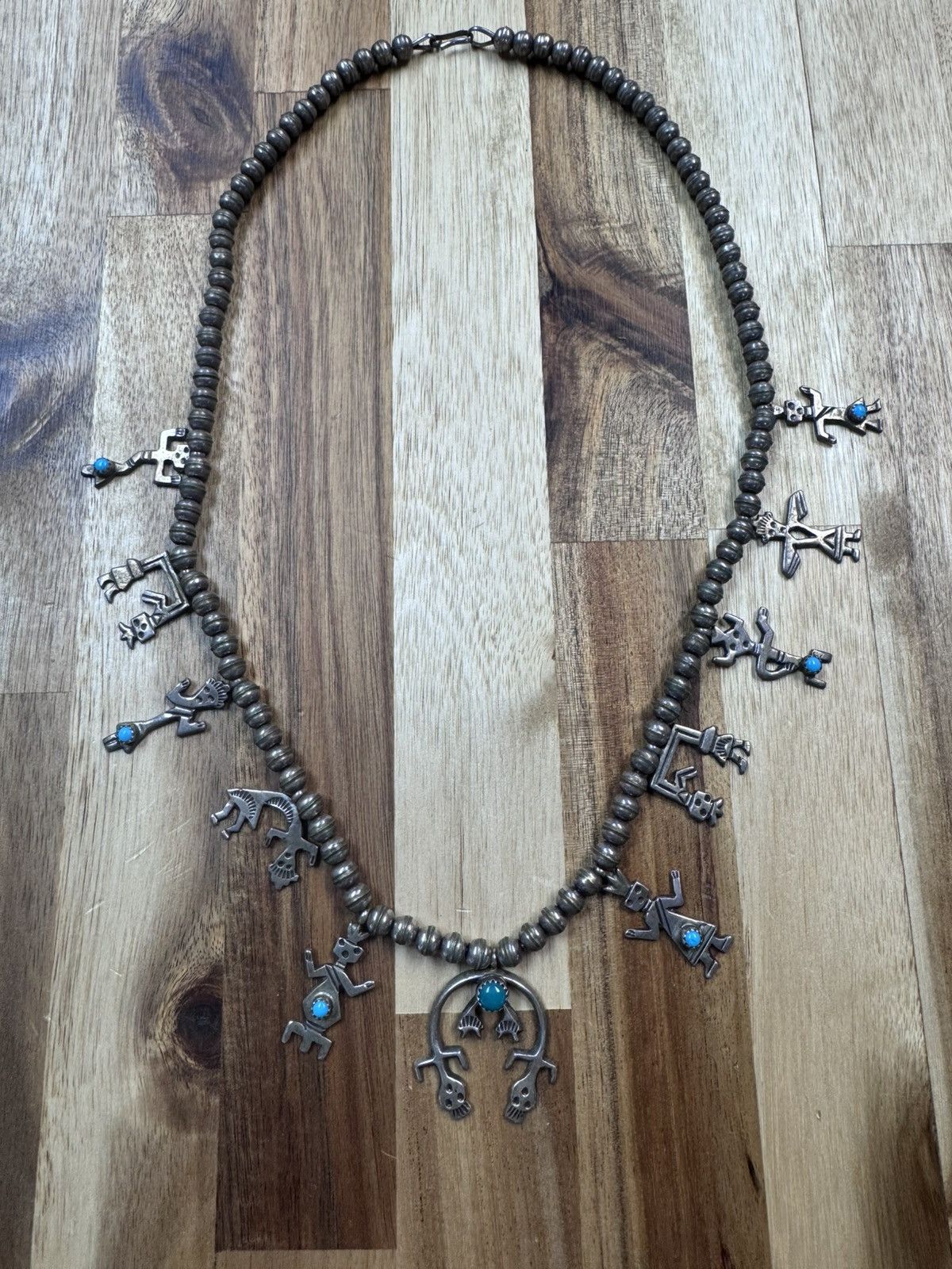 Other Navajo Squash Blossom Necklace Silver and Turquoise Necklace Size ONE SIZE - 2 Thumbnail