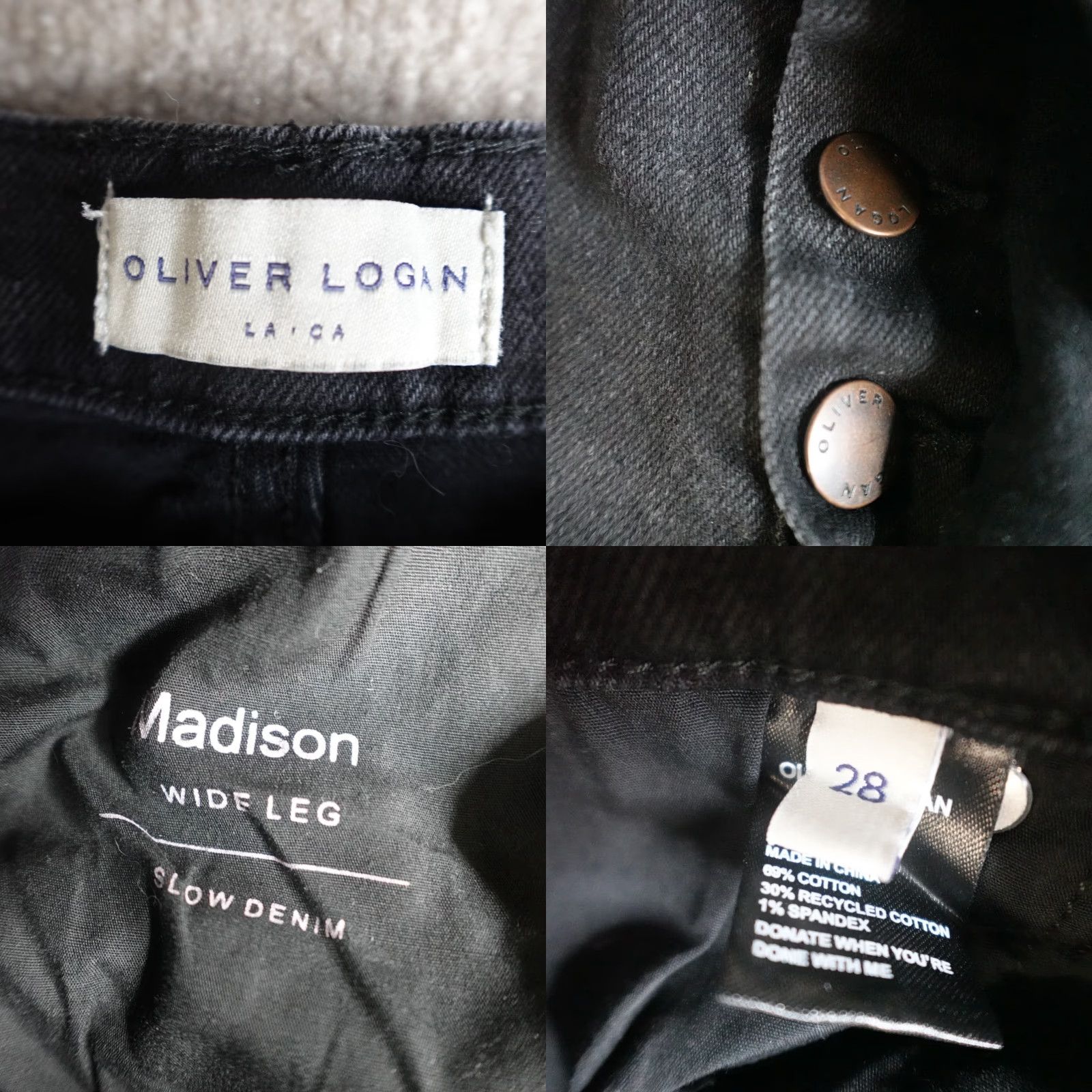 Madison Oliver Logan Womens Jeans 28 Black Madison Wide Leg Button Fly Denim Cotton Spandex 5-Pocket Womens Jeans Size 28" / US 6 / IT 42 - 8 Thumbnail