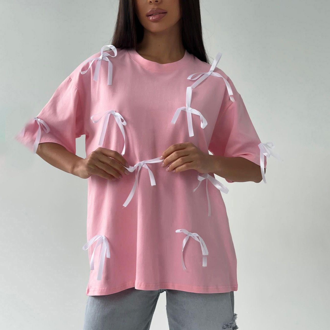 Other Women's Casual Loose Bow Tie T-Shirt Y2k Size L / US 10 / IT 46 - 2 Thumbnail