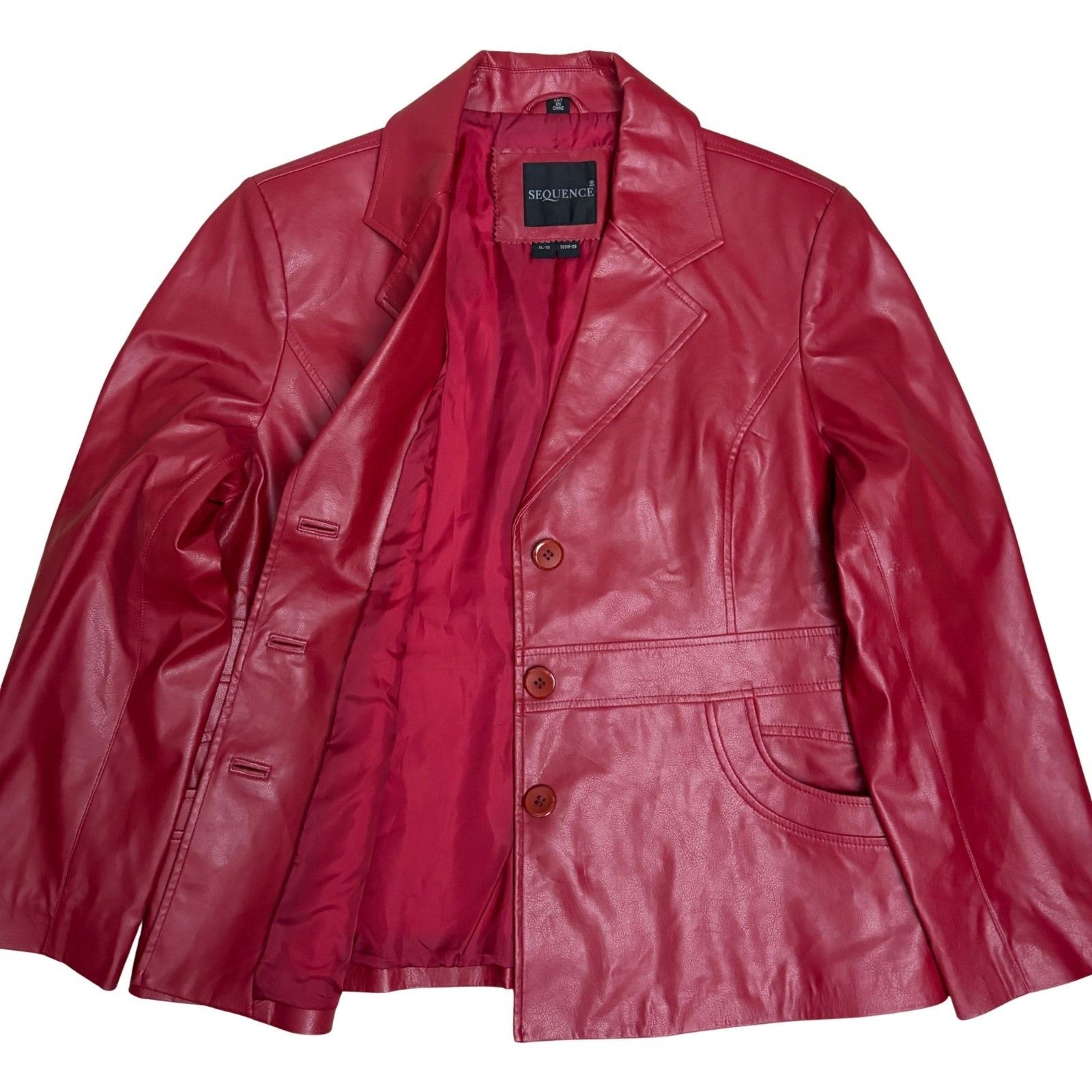 Other SEQUENCE Faux Vegan Leather Red Jacket Business Coat XL Size XL / US 12-14 / IT 48-50 - 2 Thumbnail