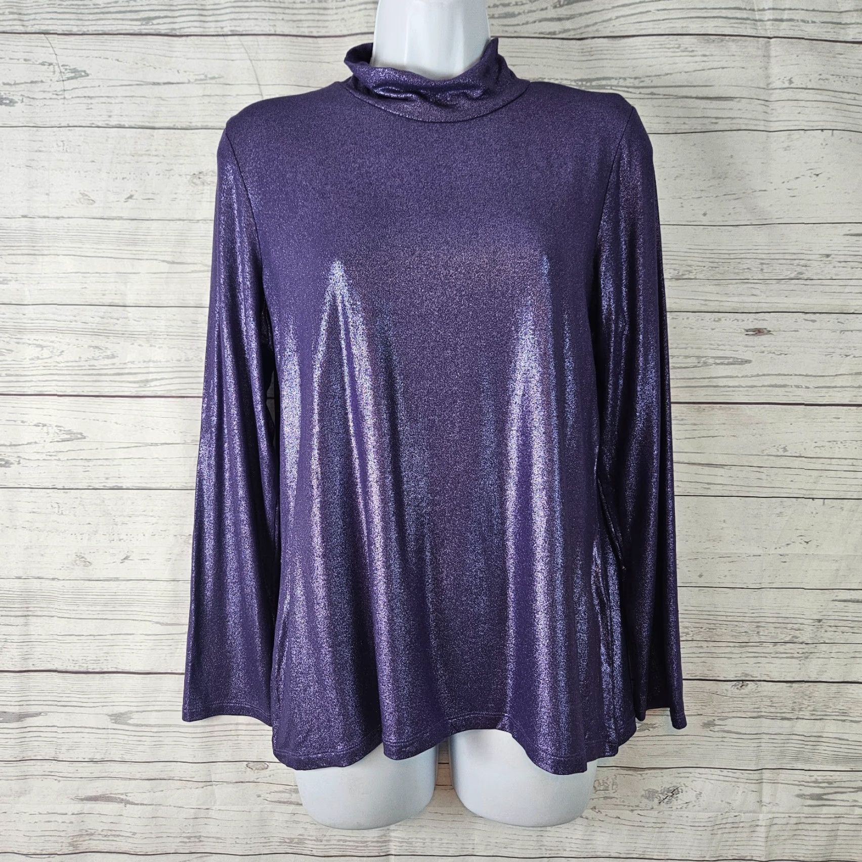 Vintage Chicos Womens Top Blouse Shirt Purple Long Sleeve Mock Neck Sz Medium (M) Size M / US 6-8 / IT 42-44 - 2 Thumbnail