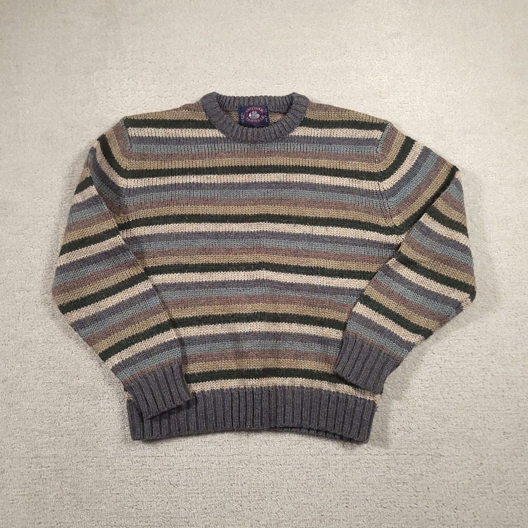 CO VINTAGE Aspetuck Trading Co Sweater Mens L Striped 90s Grandpa Crew Wool Size US L / EU 52-54 / 3 - 2 Thumbnail