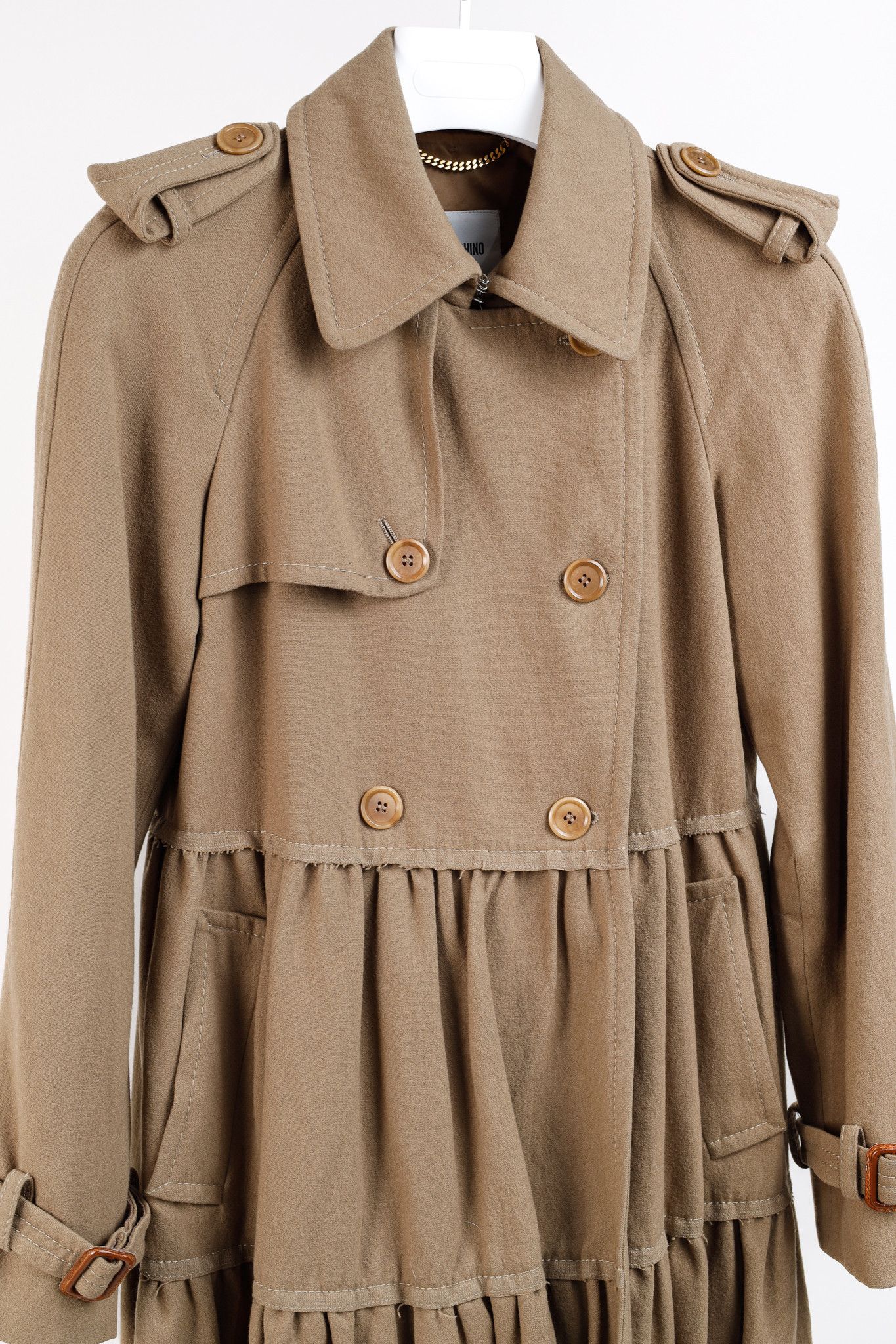 Moschino Moschino Tiered Wool Camel Trench-Style Coat Size S / US 4 / IT 40 - 3 Thumbnail