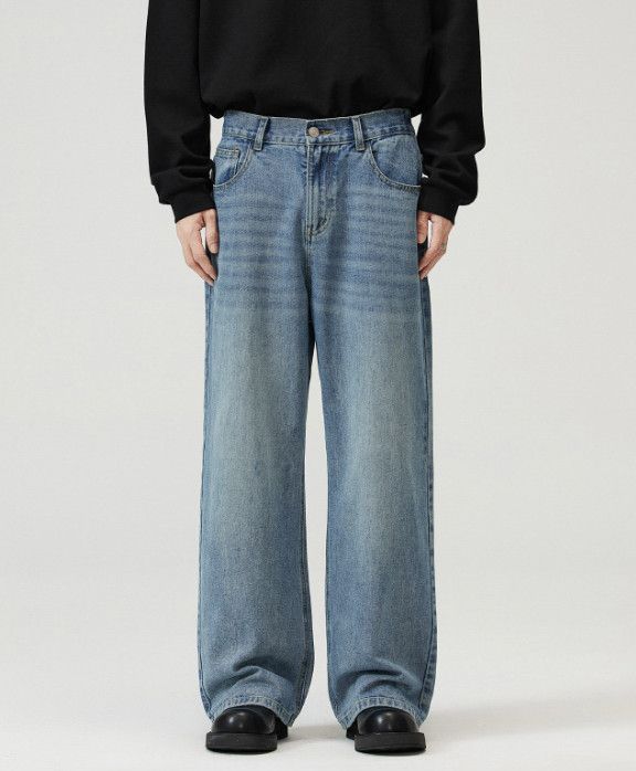 Japanese Brand Street loose straight retro washed distressed jeans for men Size US 32 / EU 48 - 1 Thumbnail