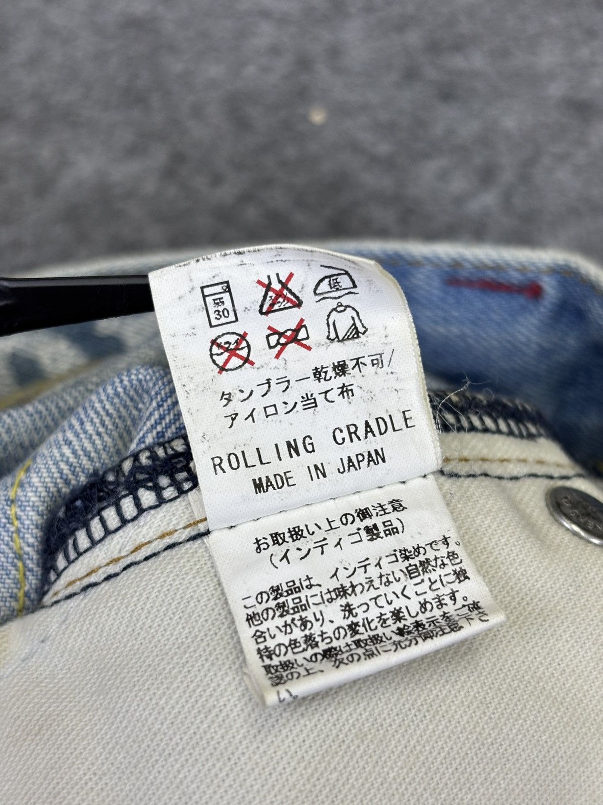 Japanese Brand 💥Insane 90s Style💥Rolling Craddle Distressed Denim K33 Size US 29 - 15 Thumbnail