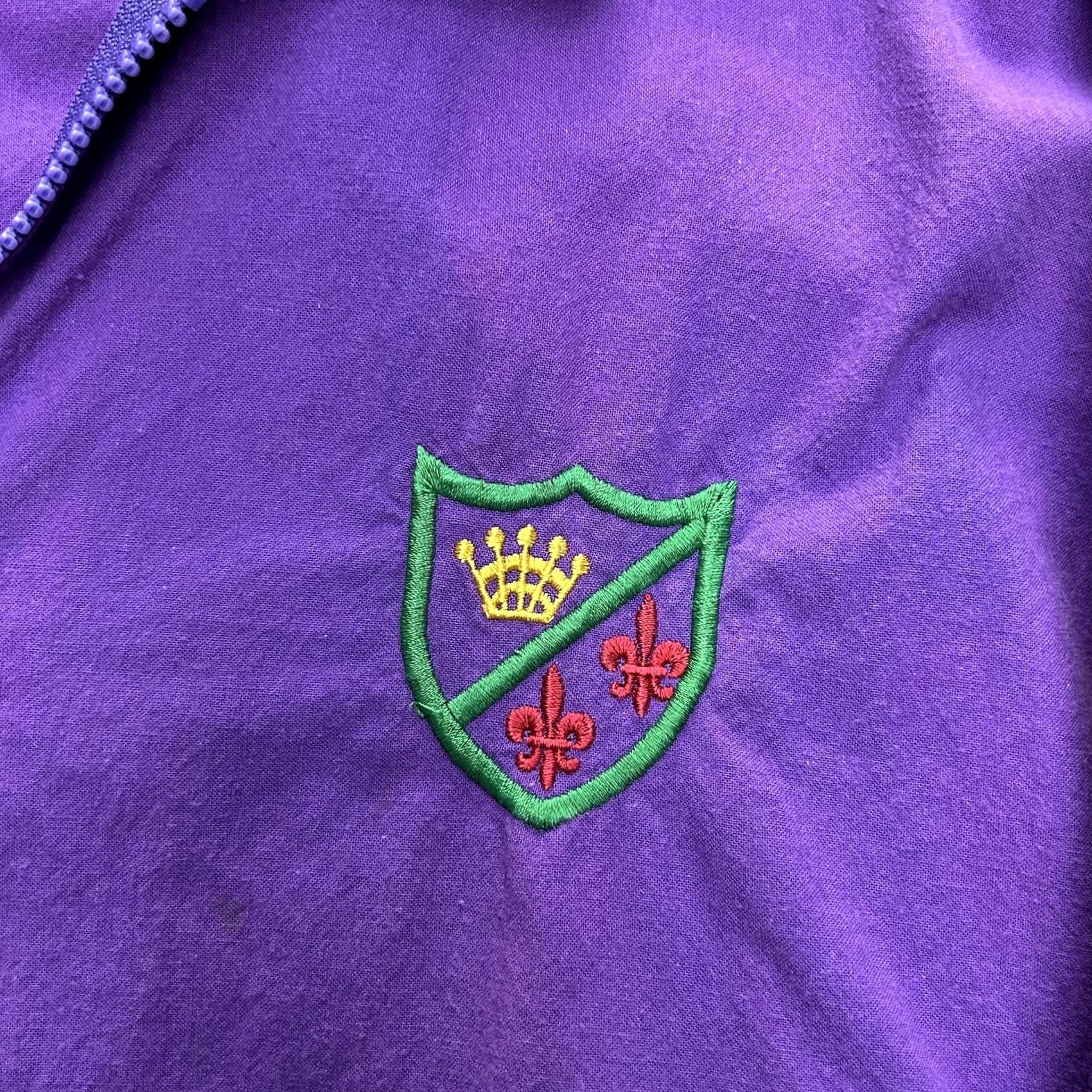 Vintage Crown Fleur De Lis Jacket Mens Medium Purple Zip Up Track Sweatshirt Embroidered Size US L / EU 52-54 / 3 - 2 Thumbnail
