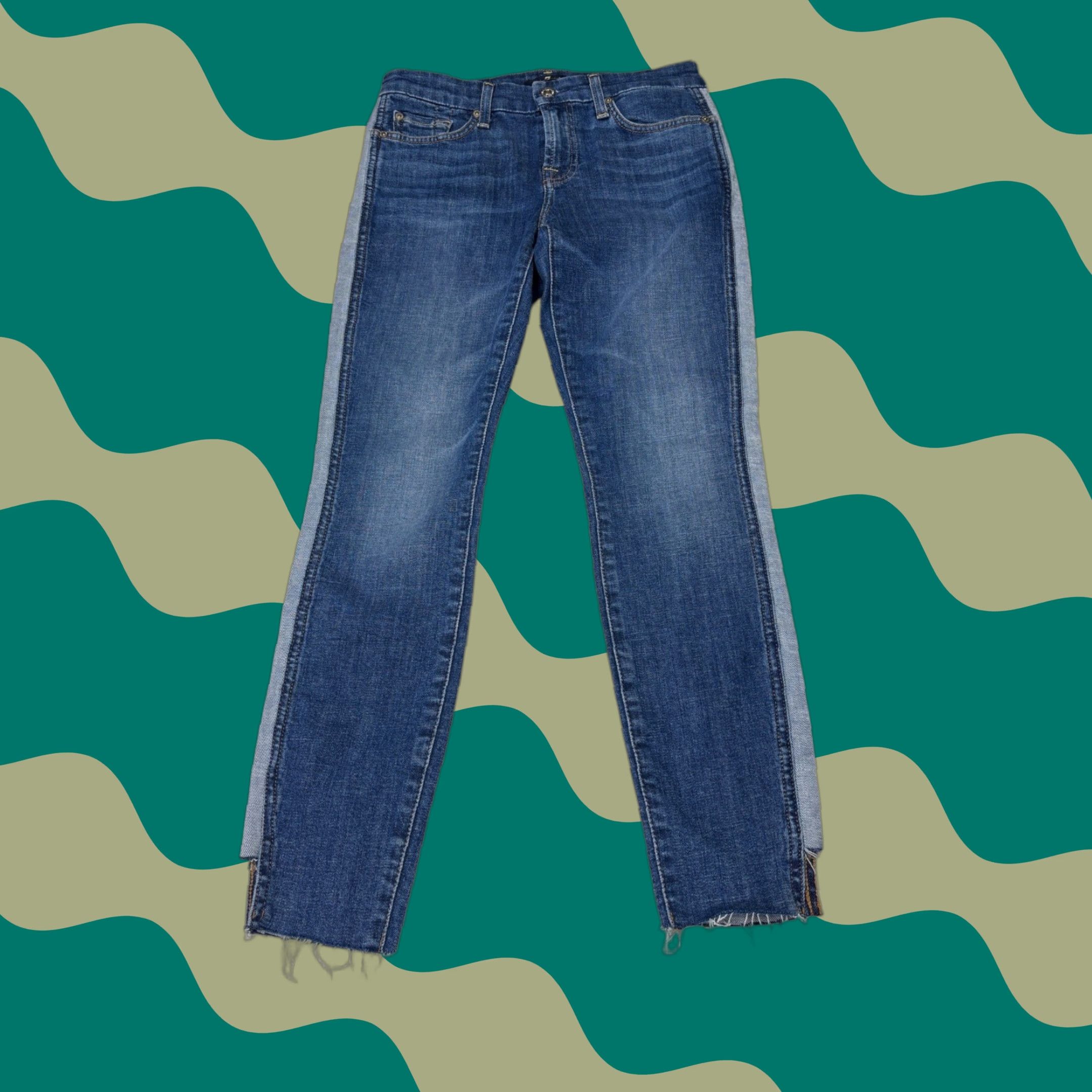 7 For All Mankind 7 For All Mankind Skinny Jeans Blue Medium Wash Side Stripe 27 Inseam 26 Waist Womens 28x27 Crop Raw Hem Size 26" / US 2 / IT 38 - 1 Thumbnail