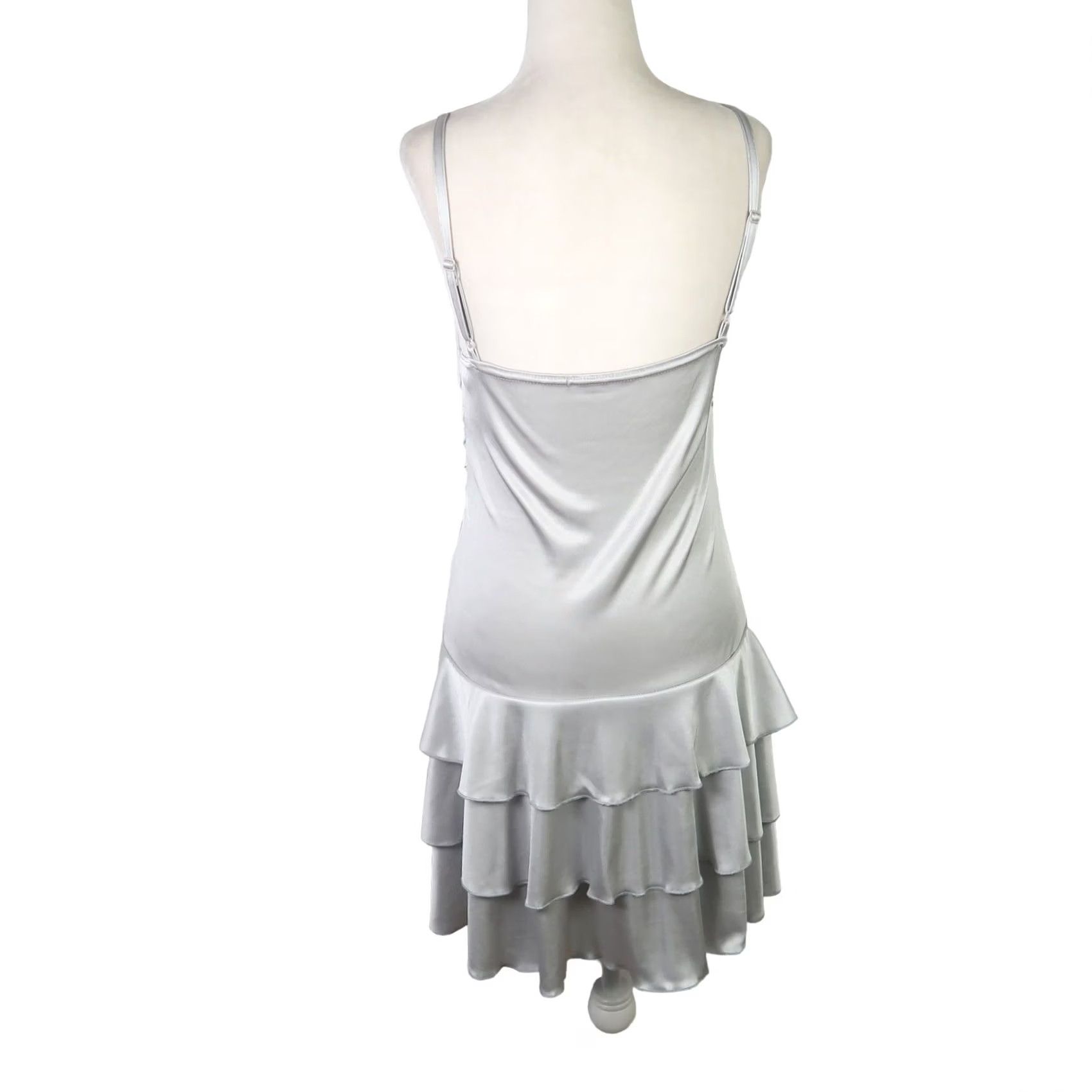 Vintage VINTAGE 90s silver grey satin ruched frilly mini party dress S Size S / US 4 / IT 40 - 4 Thumbnail
