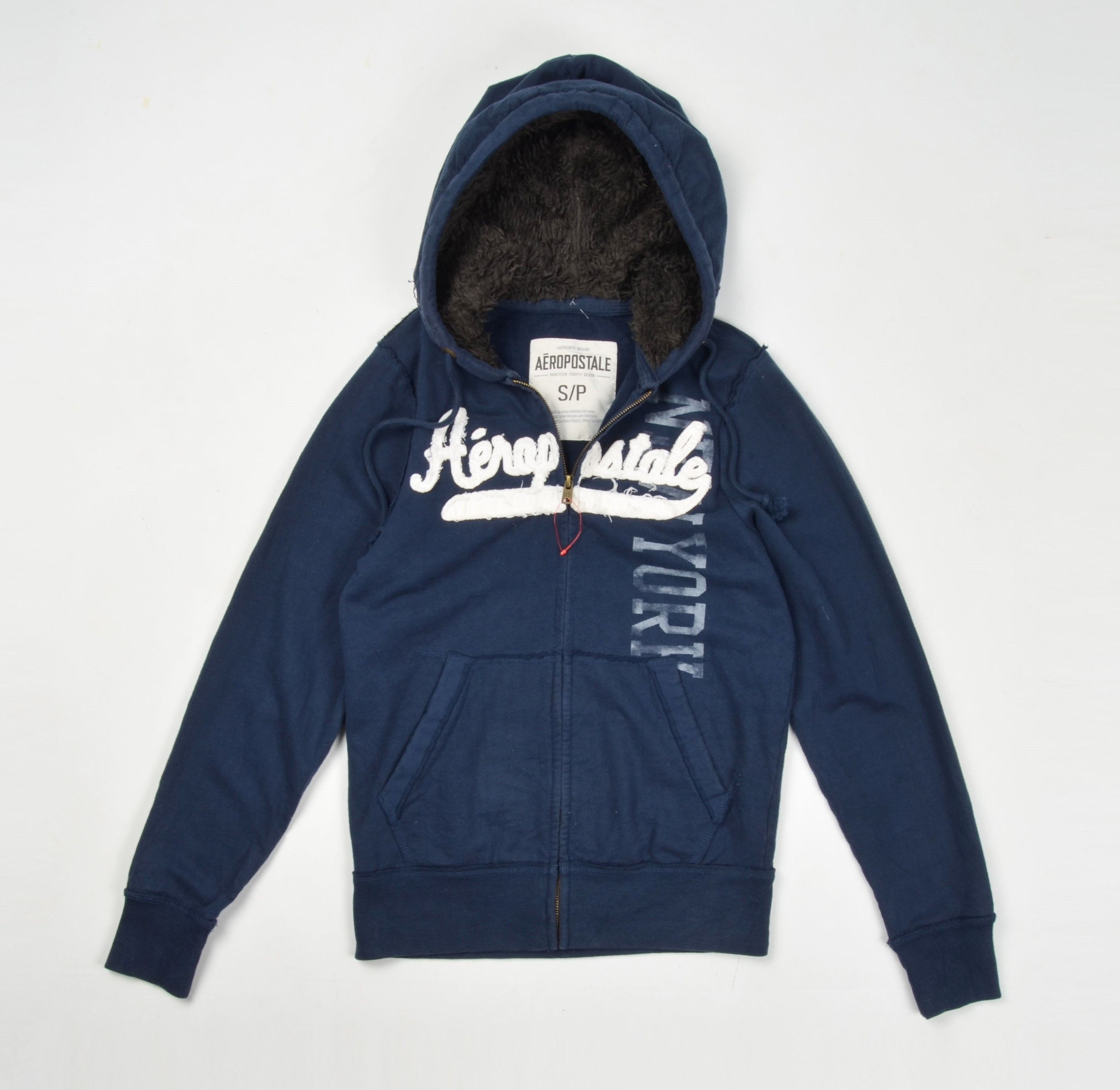 Aeropostale × Vintage Aeropostale Y2K Fur Hooded Zip Up Navy Grunge Hoodie Size S / US 4 / IT 40 - 4 Thumbnail
