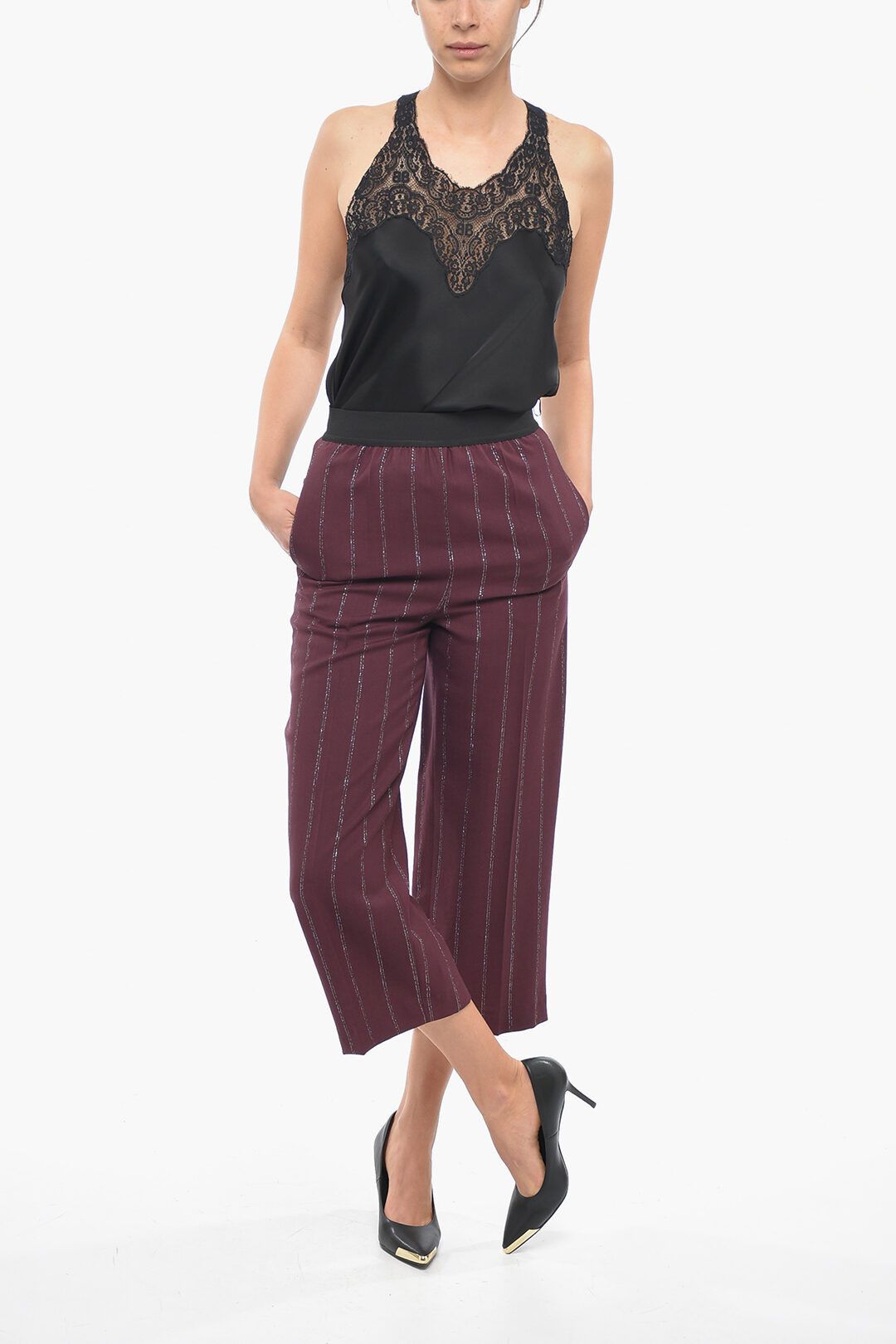 Stella McCartney og1mm0824 Wool Blend Cropped Fit Pant in Plum Size 28" / US 6 / IT 42 - 4 Thumbnail